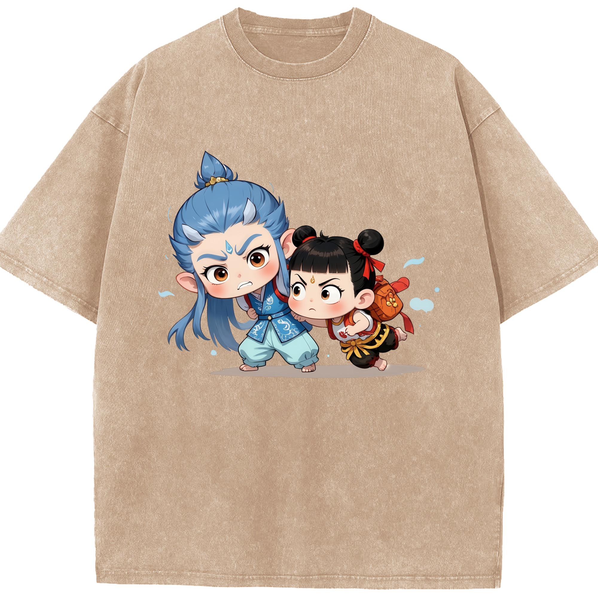 （画像用） Ne Zha 2 ナタ 魔童の大暴れ 綿100% ヴィンテージ風 半袖Tシャツ（フロントプリント）