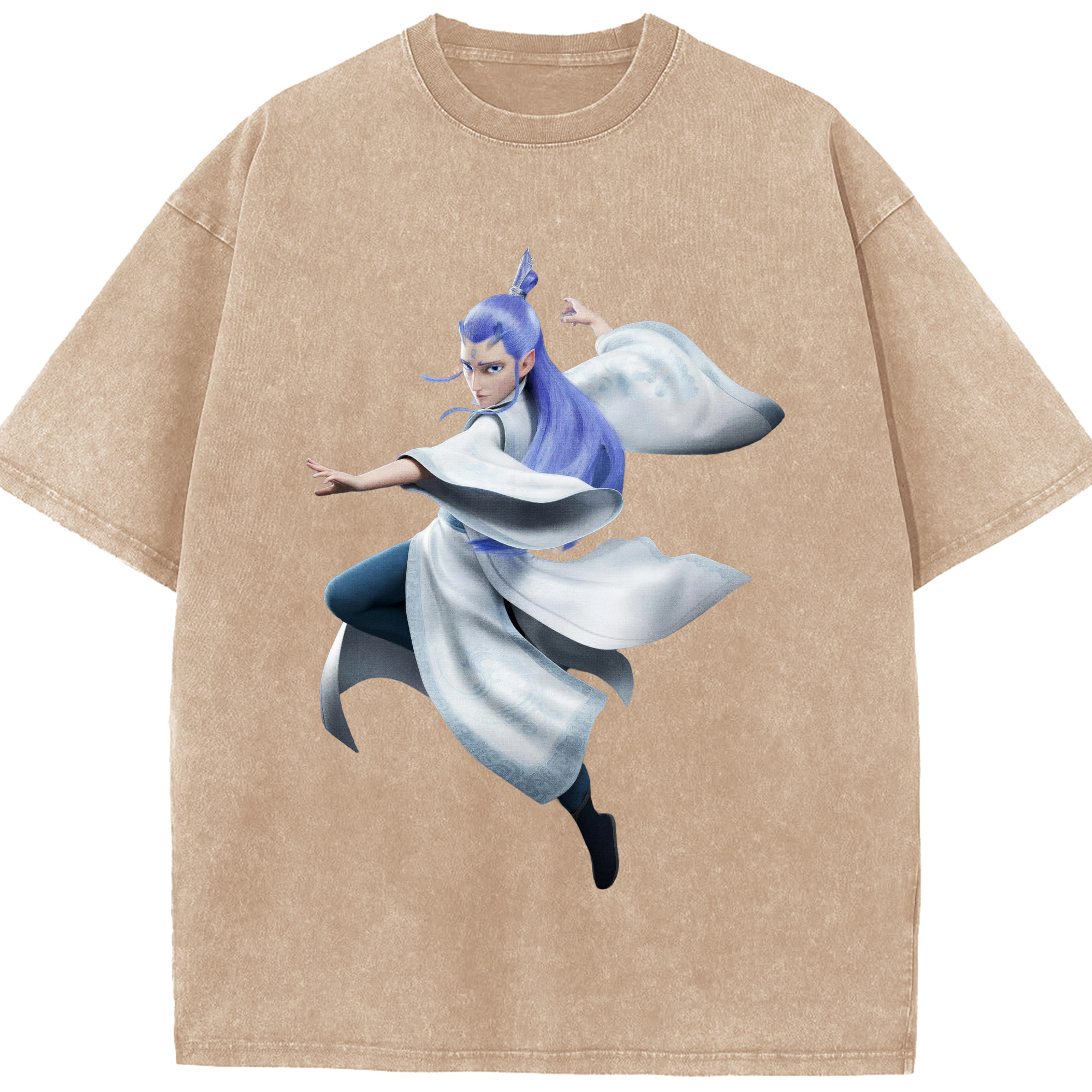 （画像用） Ne Zha 2 ナタ 魔童の大暴れ 綿100% ヴィンテージ風 半袖Tシャツ（フロントプリント）