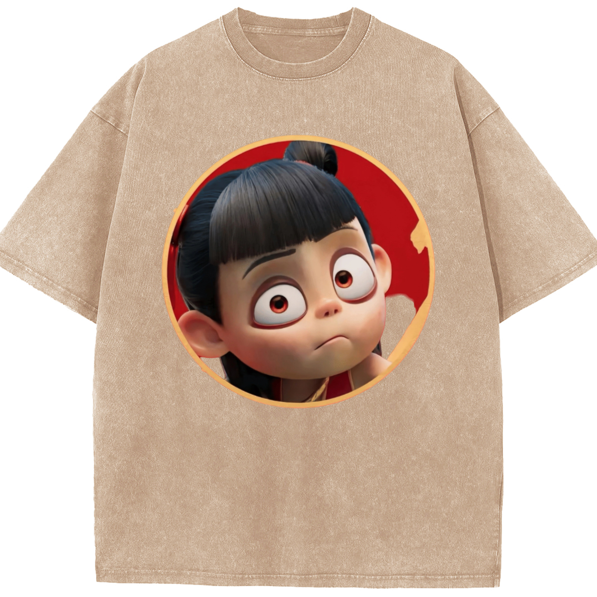 （画像用） Ne Zha 2 ナタ 魔童の大暴れ 綿100% ヴィンテージ風 半袖Tシャツ（フロントプリント）