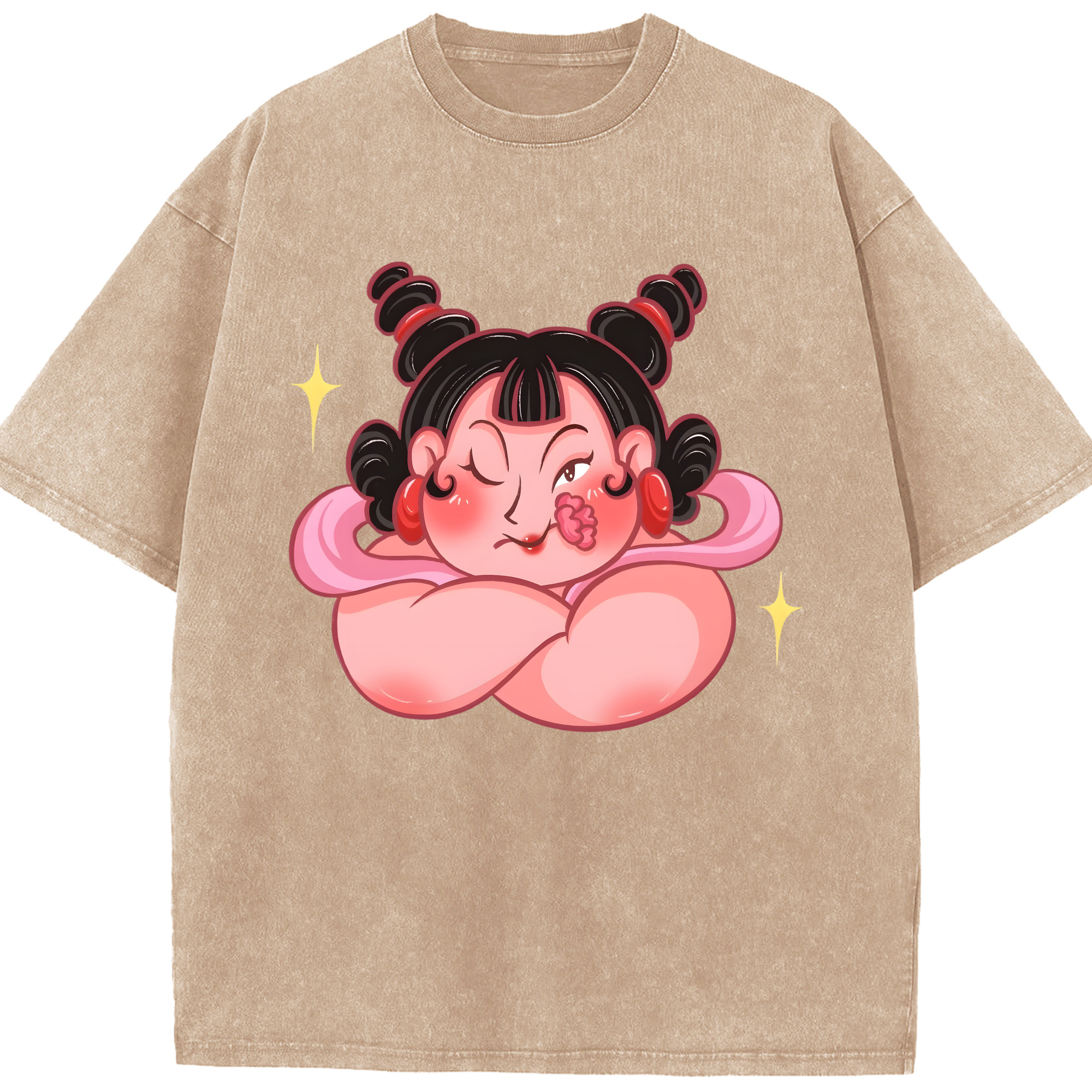 （画像用） Ne Zha 2 ナタ 魔童の大暴れ 綿100% ヴィンテージ風 半袖Tシャツ（フロントプリント）