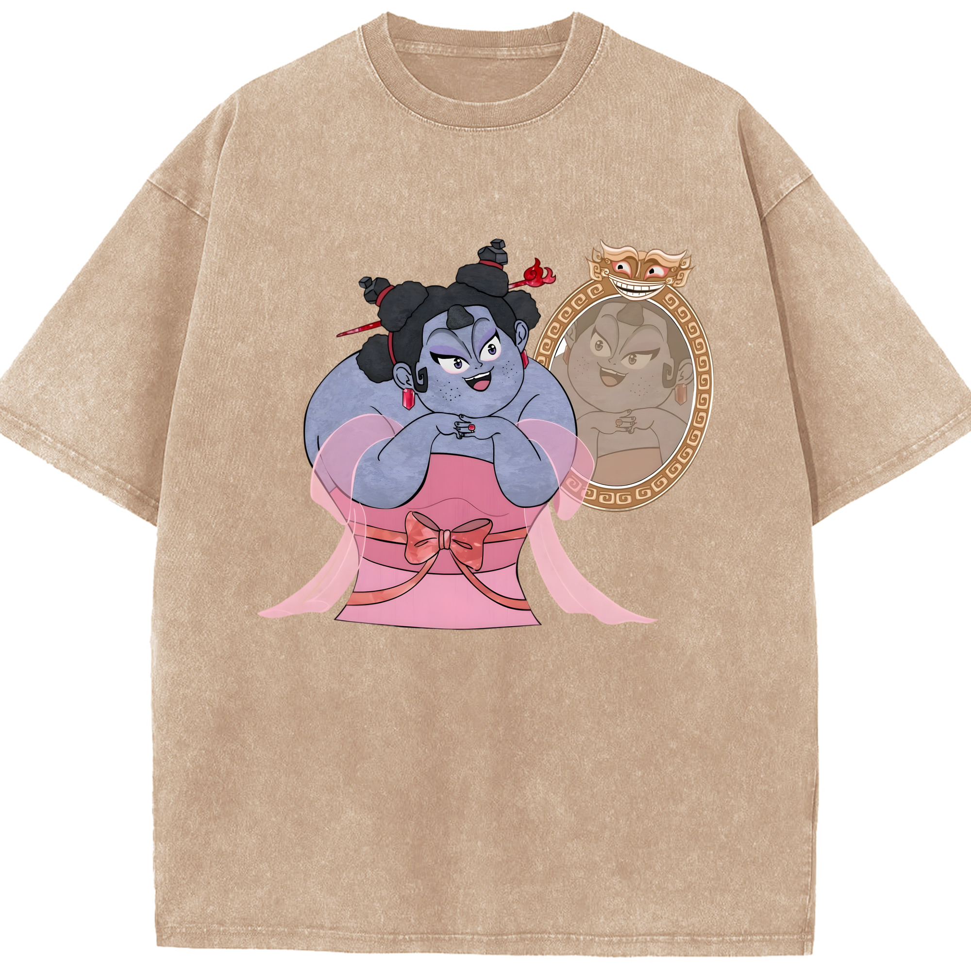 （画像用） Ne Zha 2 ナタ 魔童の大暴れ 綿100% ヴィンテージ風 半袖Tシャツ（フロントプリント）