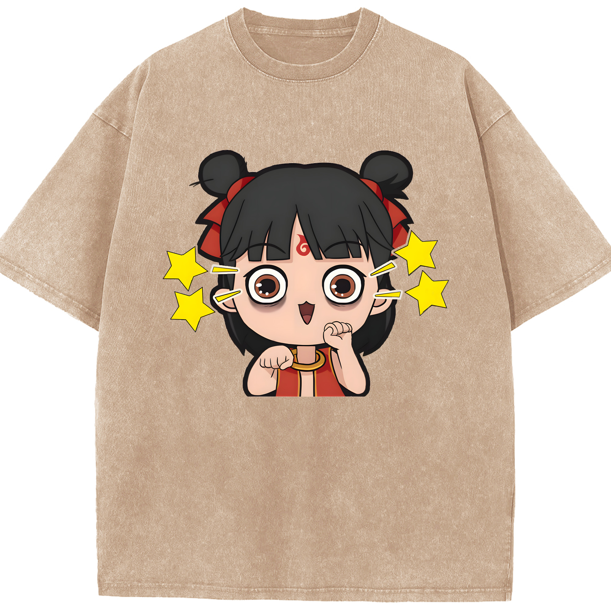 （画像用） Ne Zha 2 ナタ 魔童の大暴れ 綿100% ヴィンテージ風 半袖Tシャツ（フロントプリント）