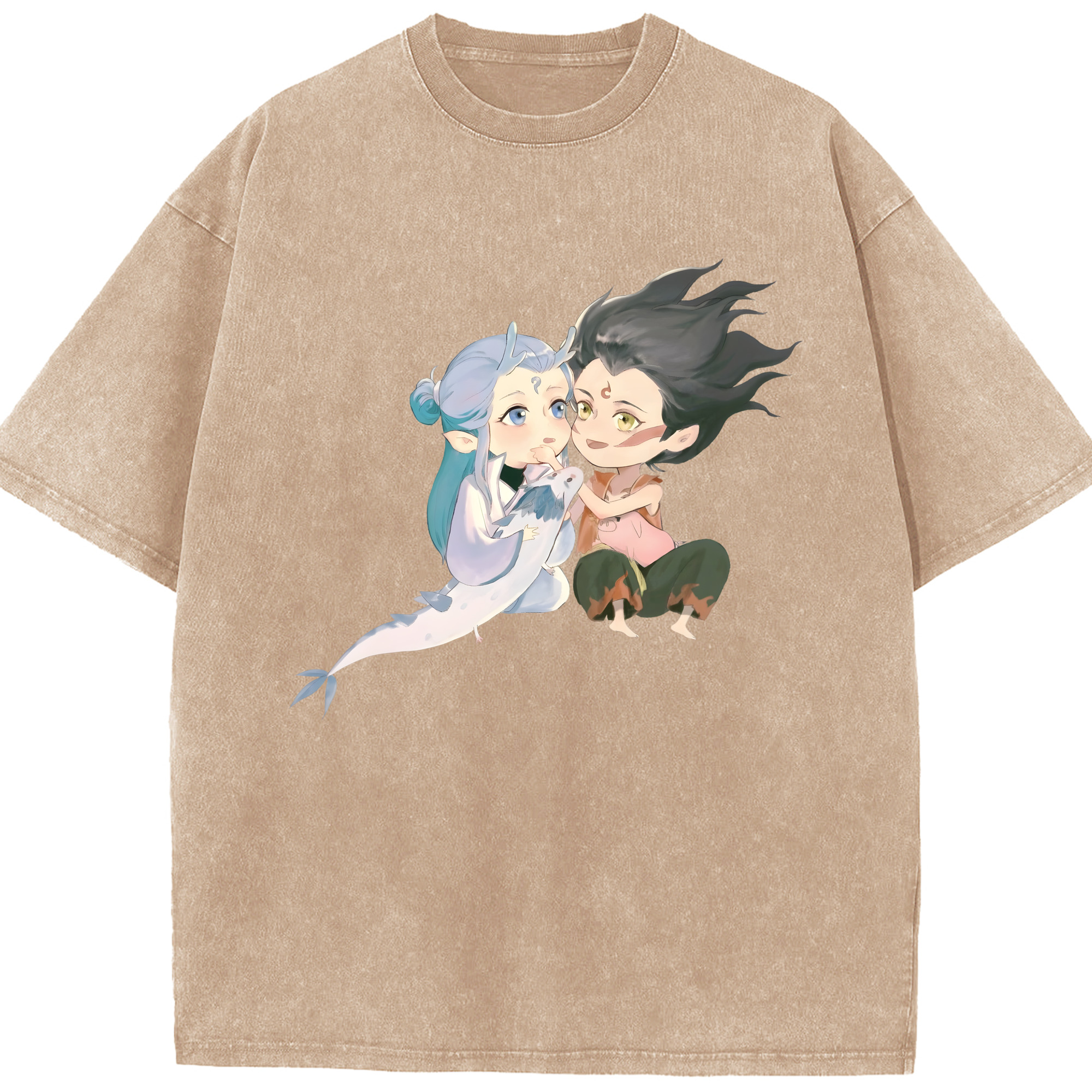 （画像用） Ne Zha 2 ナタ 魔童の大暴れ 綿100% ヴィンテージ風 半袖Tシャツ（フロントプリント）