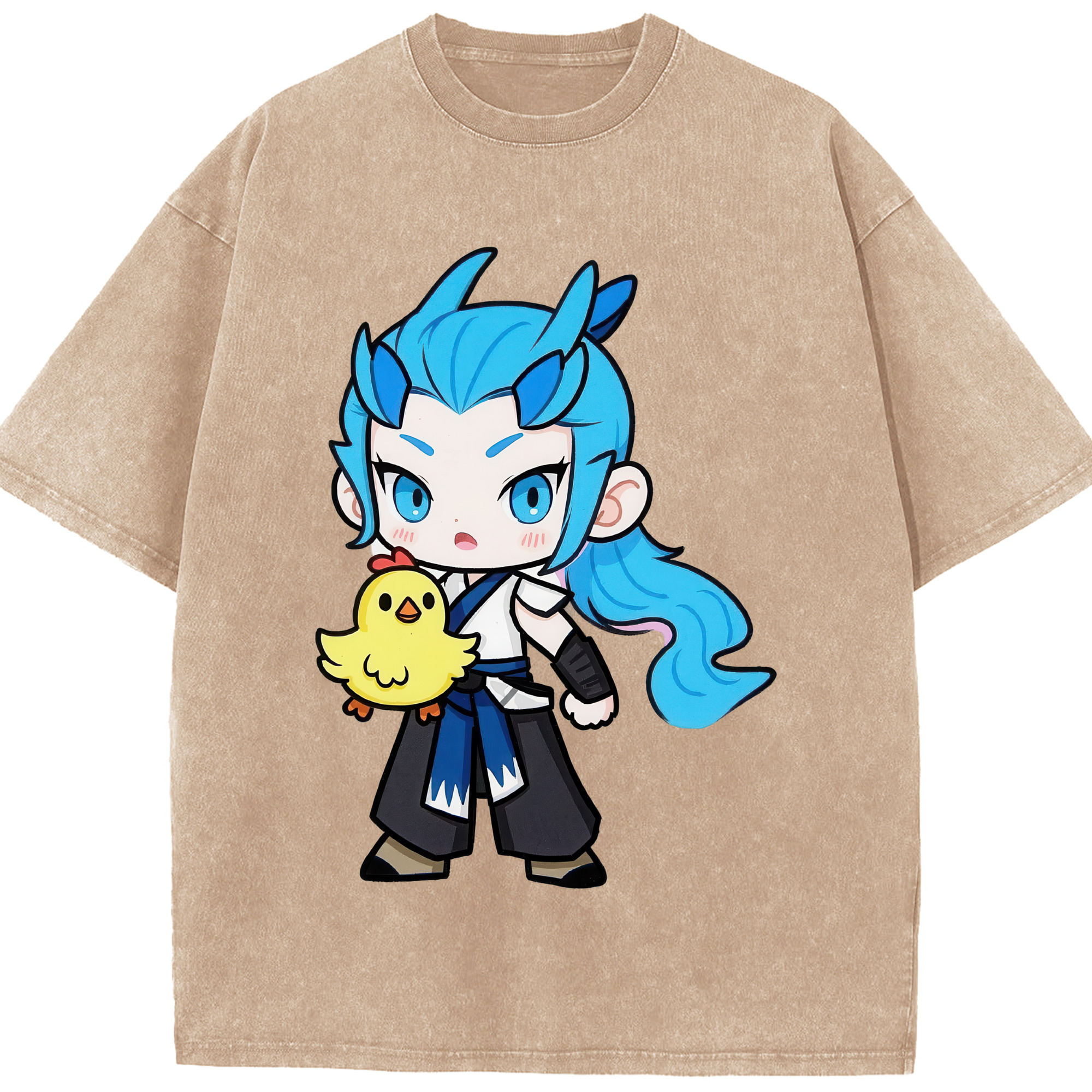 （画像用） Ne Zha 2 ナタ 魔童の大暴れ 綿100% ヴィンテージ風 半袖Tシャツ（フロントプリント）