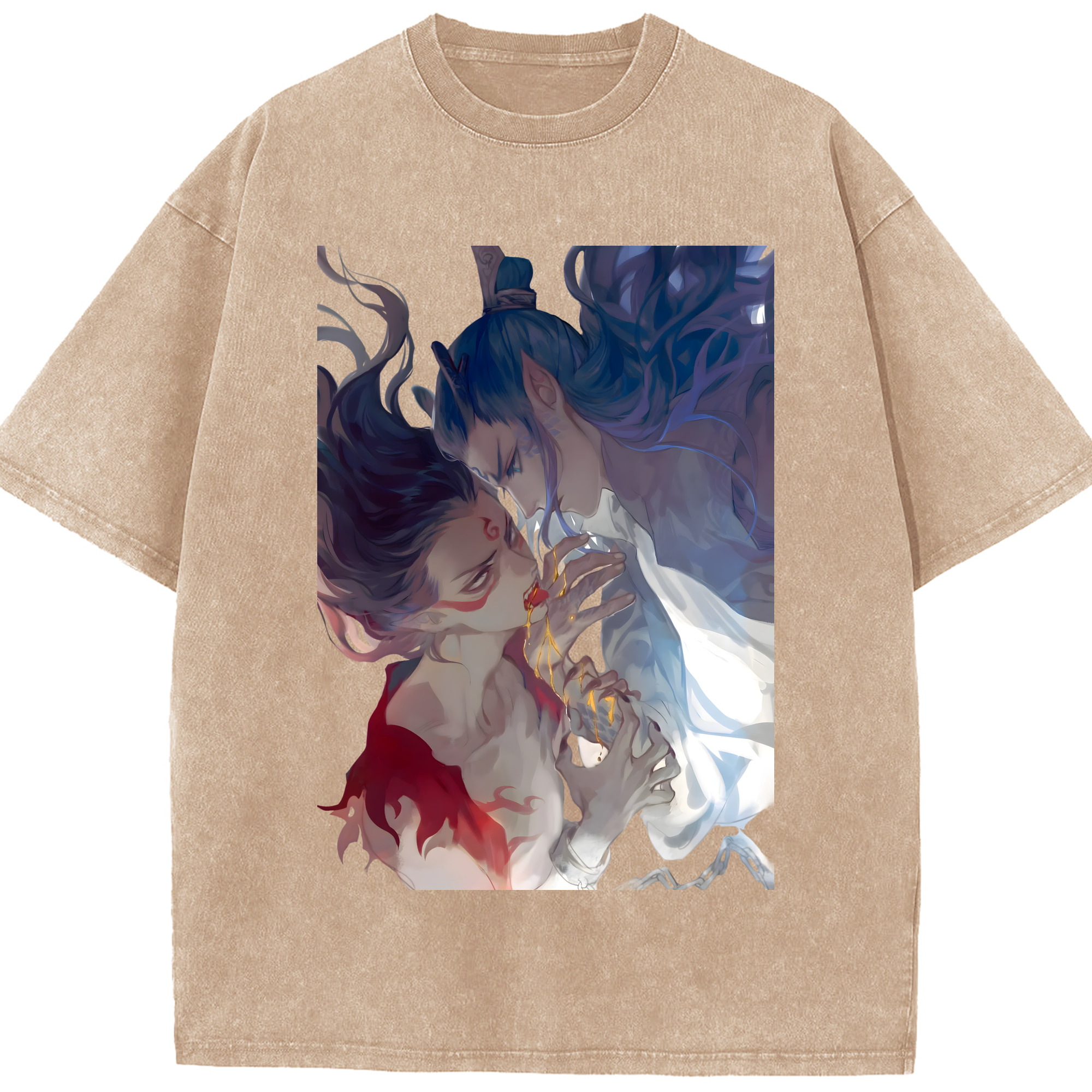 （画像用） Ne Zha 2 ナタ 魔童の大暴れ 綿100% ヴィンテージ風 半袖Tシャツ（フロントプリント）