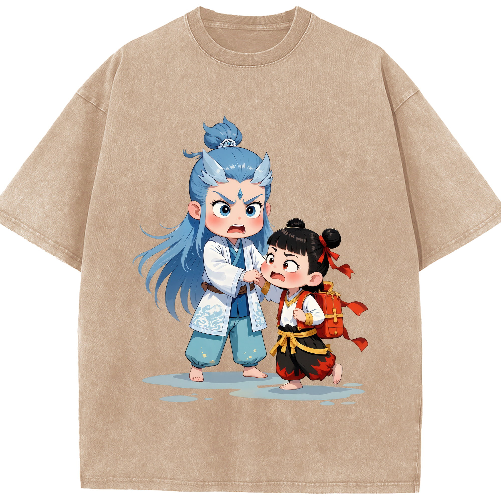 （画像用） Ne Zha 2 ナタ 魔童の大暴れ 綿100% ヴィンテージ風 半袖Tシャツ（フロントプリント）