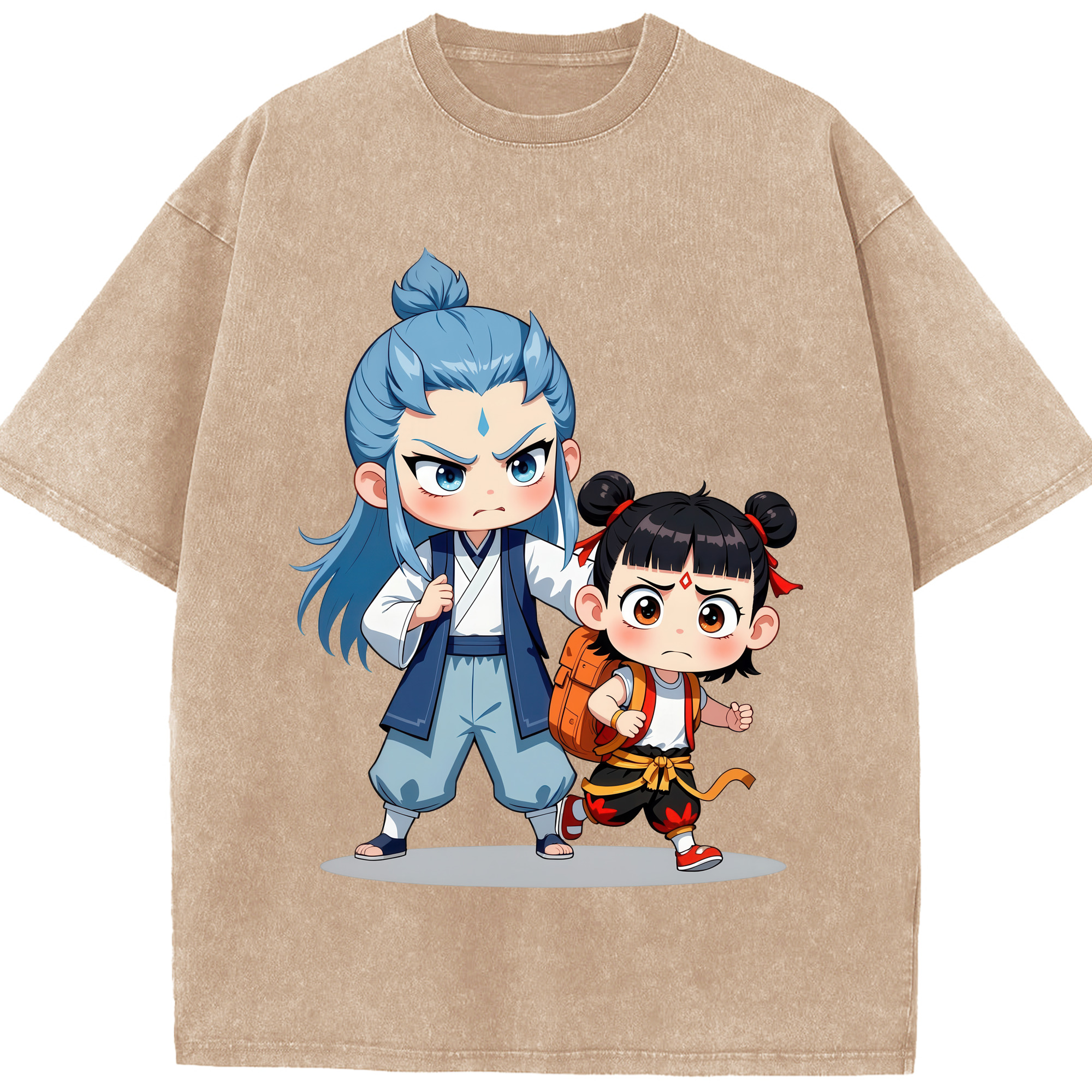（画像用） Ne Zha 2 ナタ 魔童の大暴れ 綿100% ヴィンテージ風 半袖Tシャツ（フロントプリント）