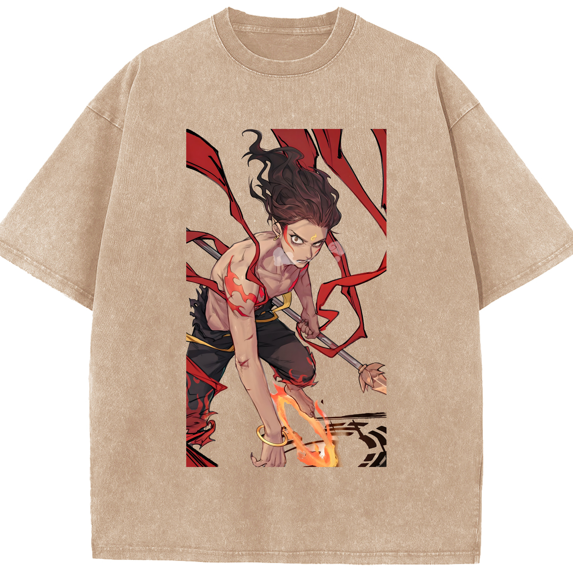（画像用） Ne Zha 2 ナタ 魔童の大暴れ 綿100% ヴィンテージ風 半袖Tシャツ（フロントプリント）
