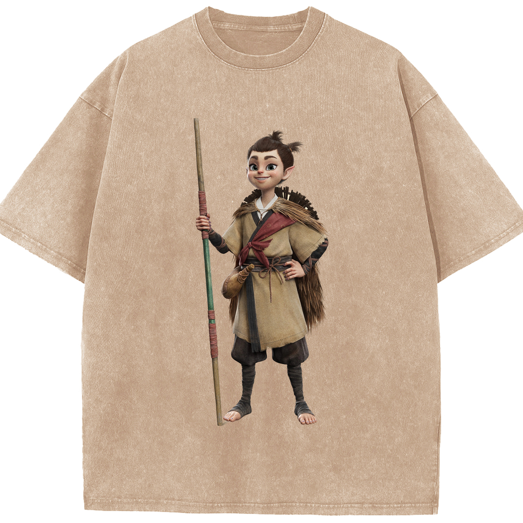 （画像用） Ne Zha 2 ナタ 魔童の大暴れ 綿100% ヴィンテージ風 半袖Tシャツ（フロントプリント）