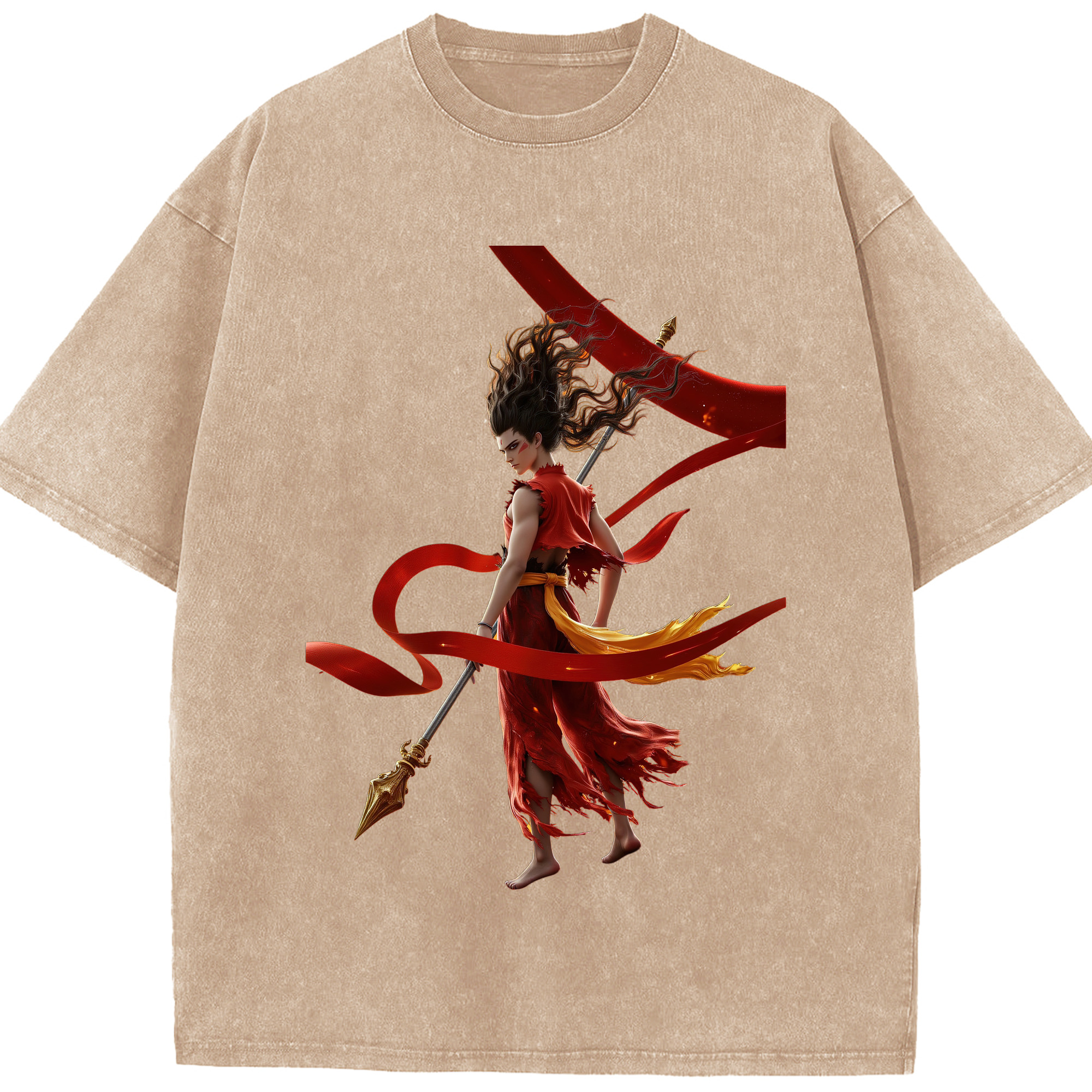 （画像用） Ne Zha 2 ナタ 魔童の大暴れ 綿100% ヴィンテージ風 半袖Tシャツ（フロントプリント）