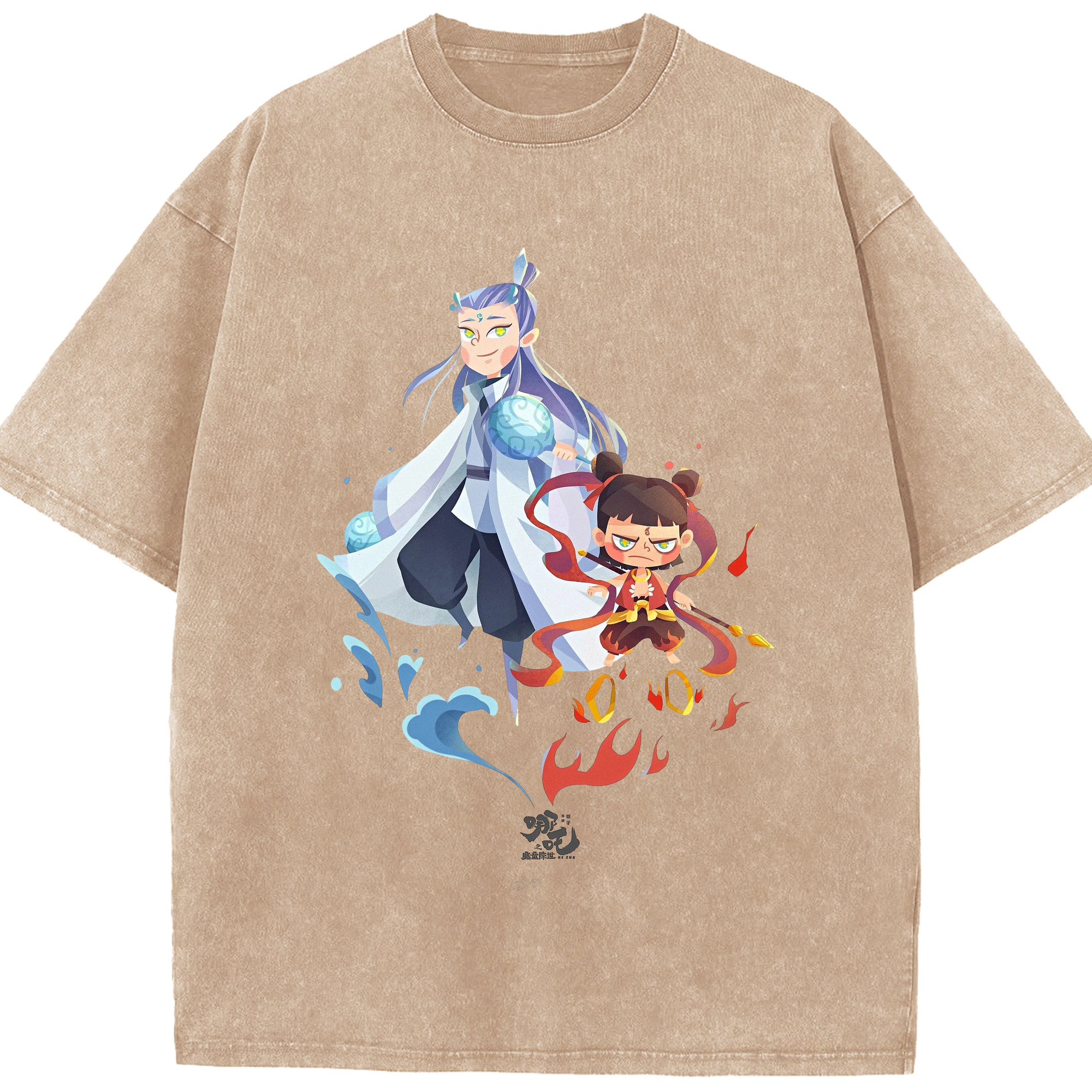 （画像用） Ne Zha 2 ナタ 魔童の大暴れ 綿100% ヴィンテージ風 半袖Tシャツ（フロントプリント）