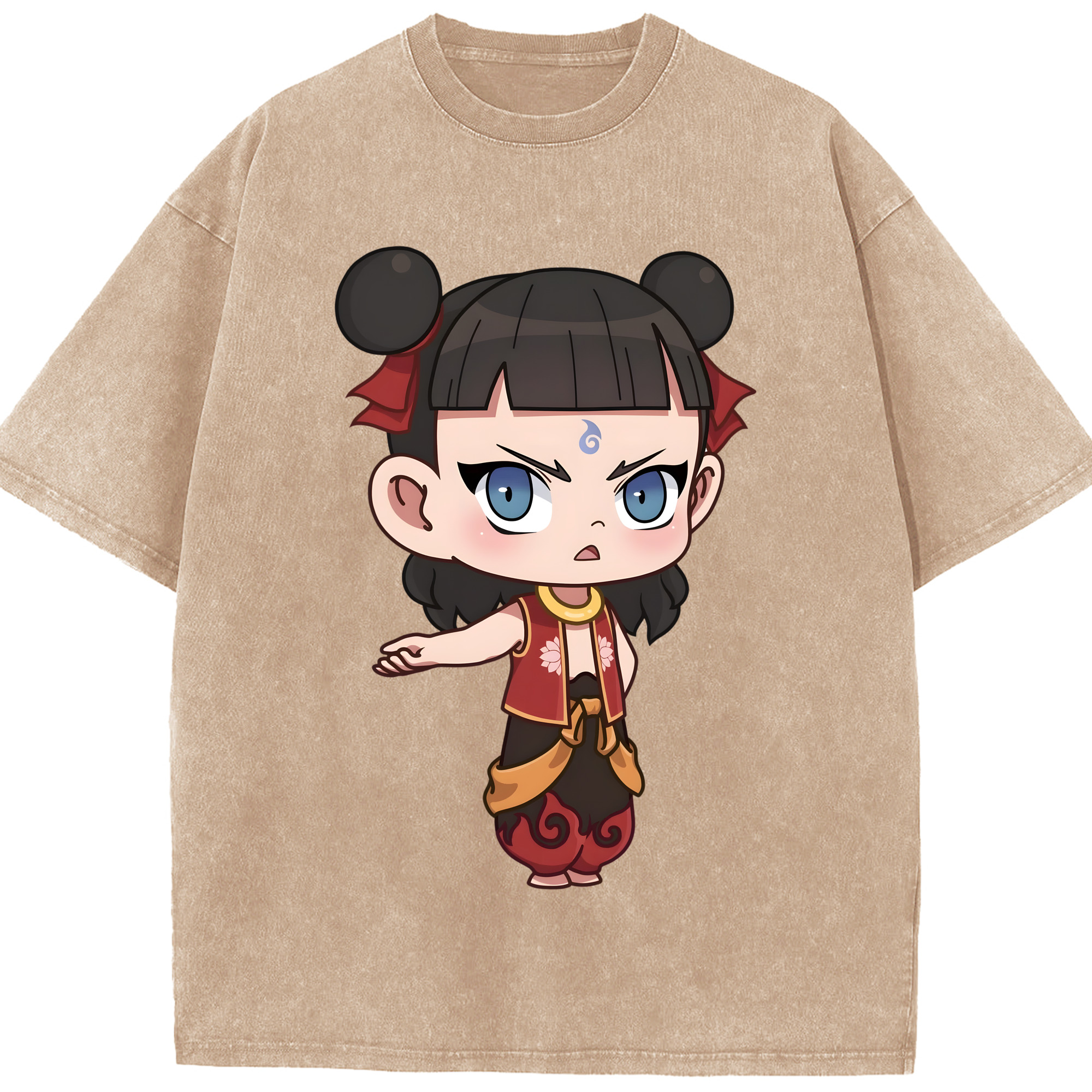 （画像用） Ne Zha 2 ナタ 魔童の大暴れ 綿100% ヴィンテージ風 半袖Tシャツ（フロントプリント）