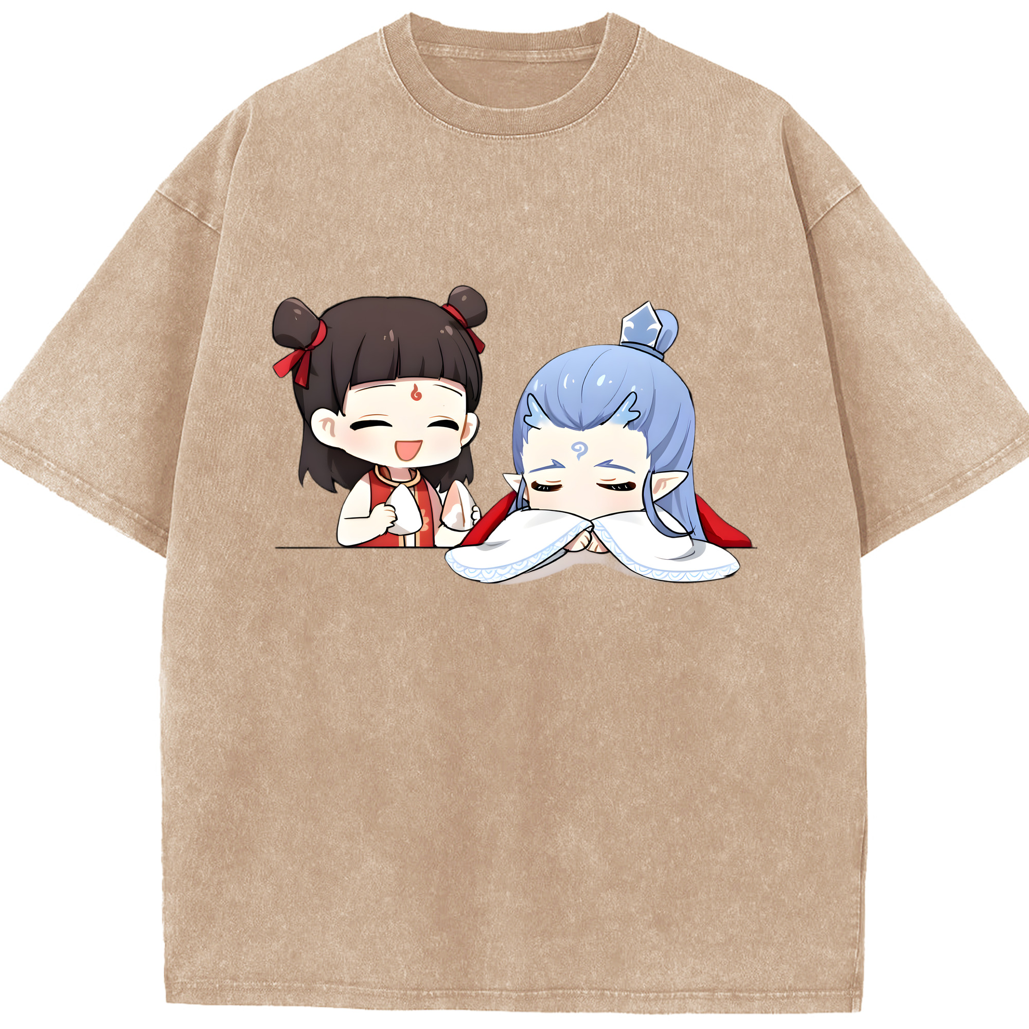 （画像用） Ne Zha 2 ナタ 魔童の大暴れ 綿100% ヴィンテージ風 半袖Tシャツ（フロントプリント）