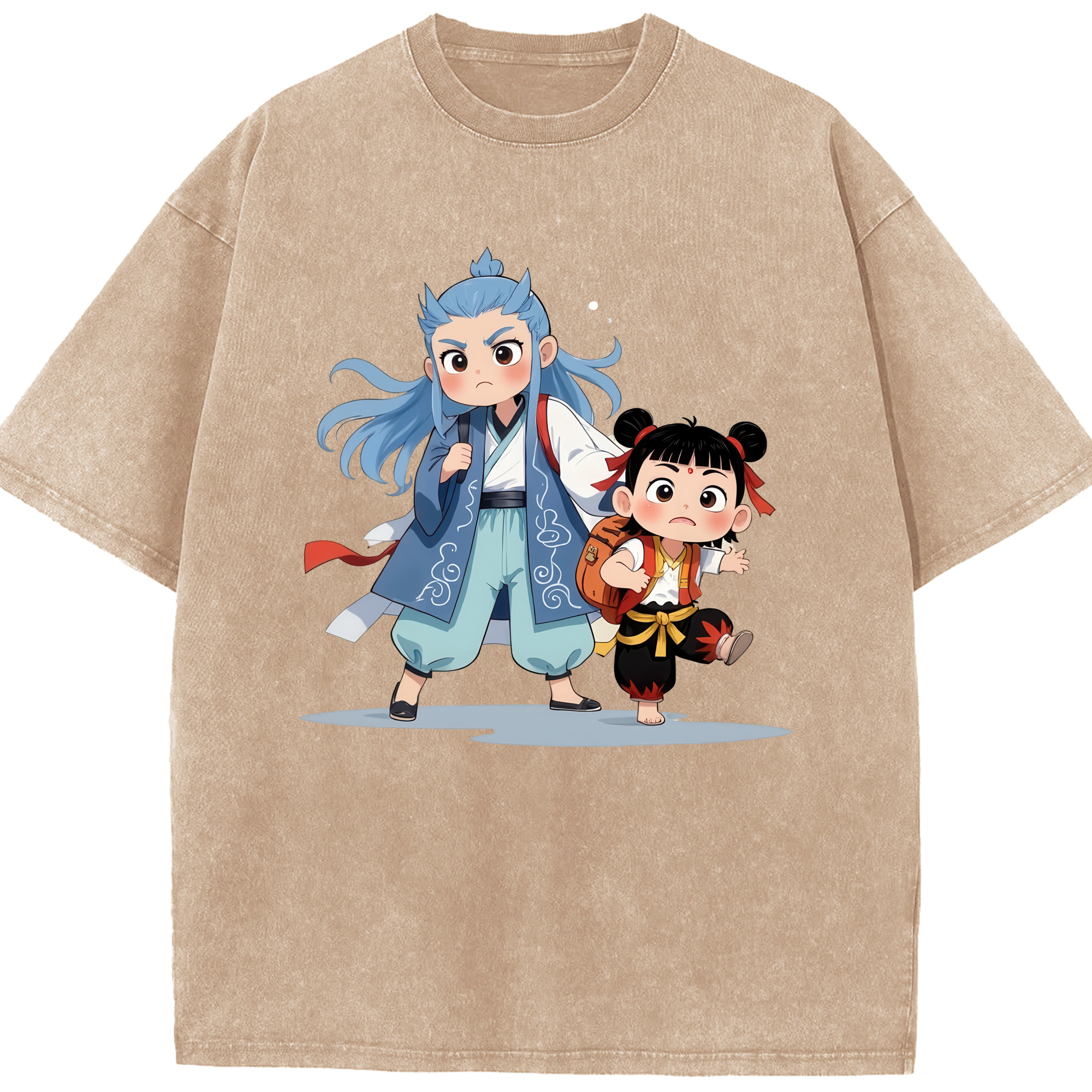 （画像用） Ne Zha 2 ナタ 魔童の大暴れ 綿100% ヴィンテージ風 半袖Tシャツ（フロントプリント）