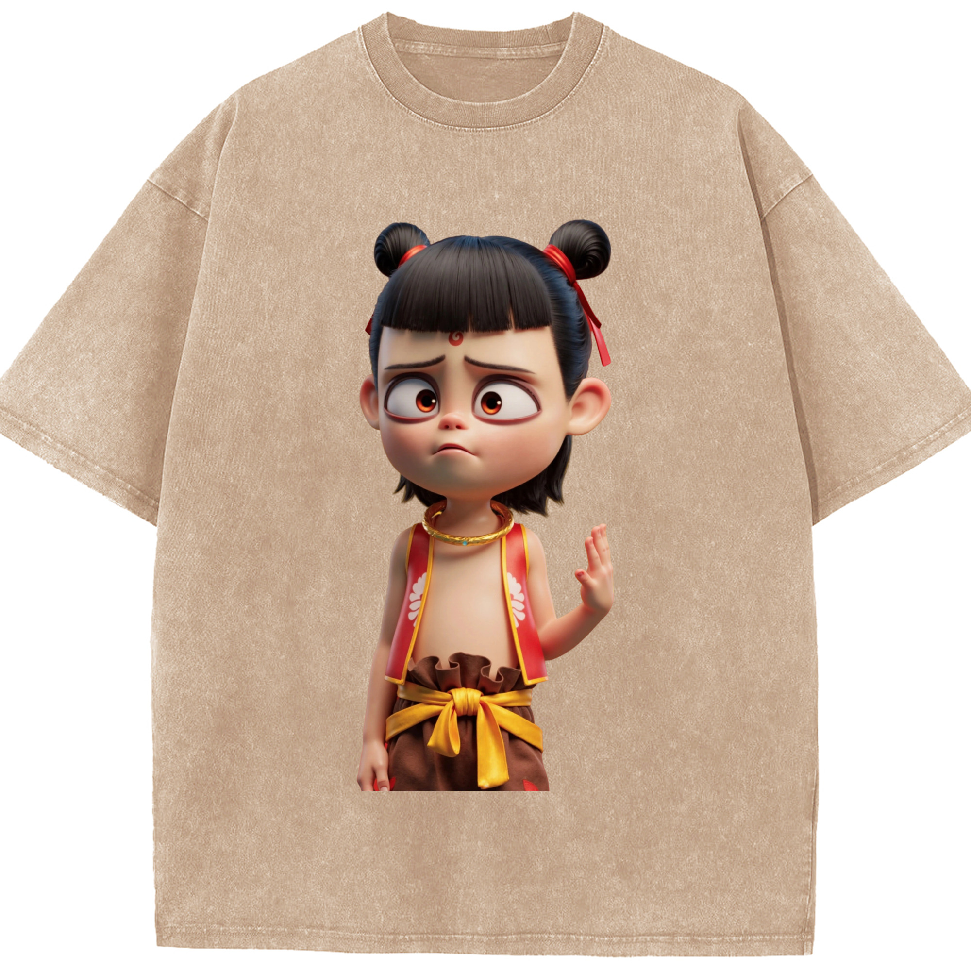 （画像用） Ne Zha 2 ナタ 魔童の大暴れ 綿100% ヴィンテージ風 半袖Tシャツ（フロントプリント）