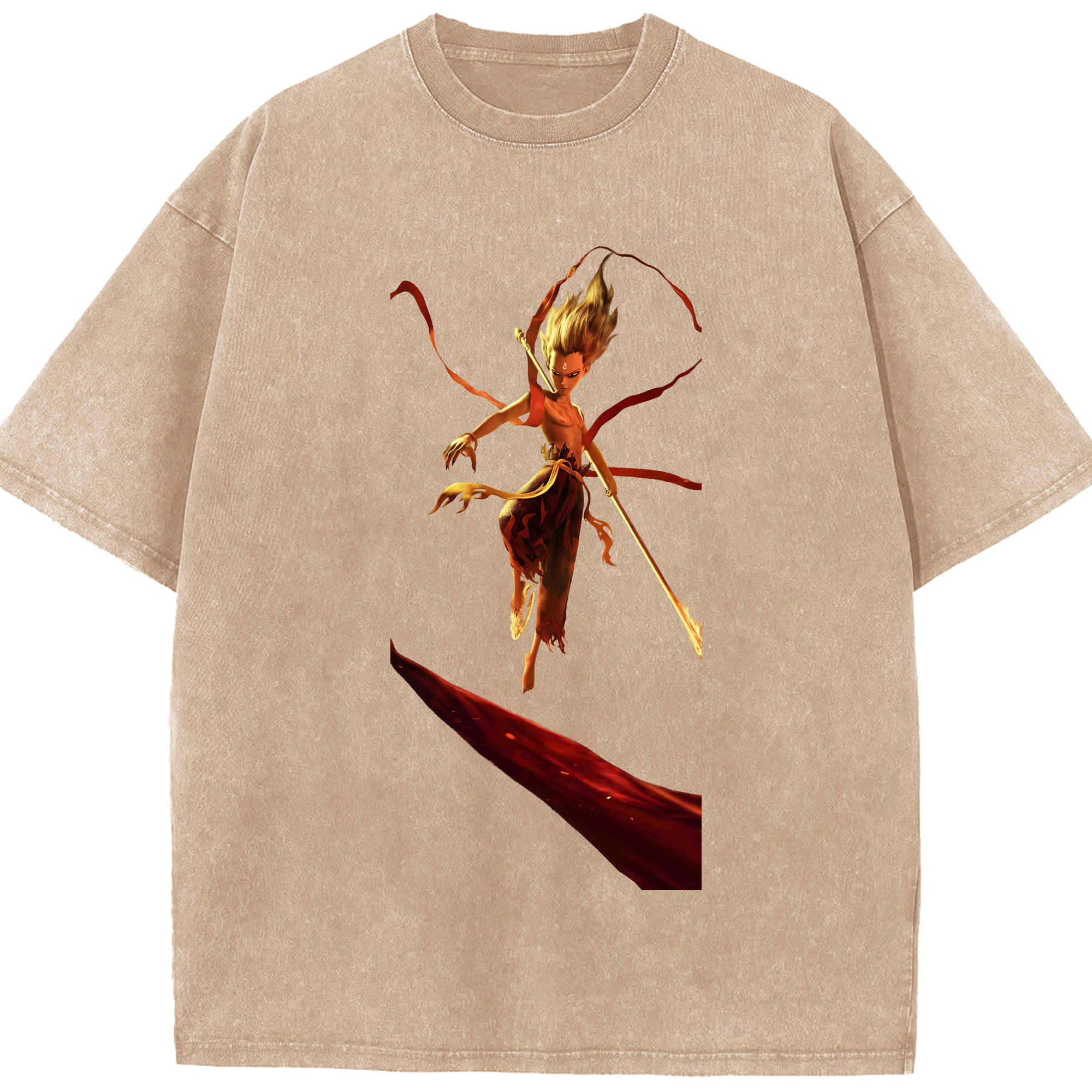 （画像用） Ne Zha 2 ナタ 魔童の大暴れ 綿100% ヴィンテージ風 半袖Tシャツ（フロントプリント）