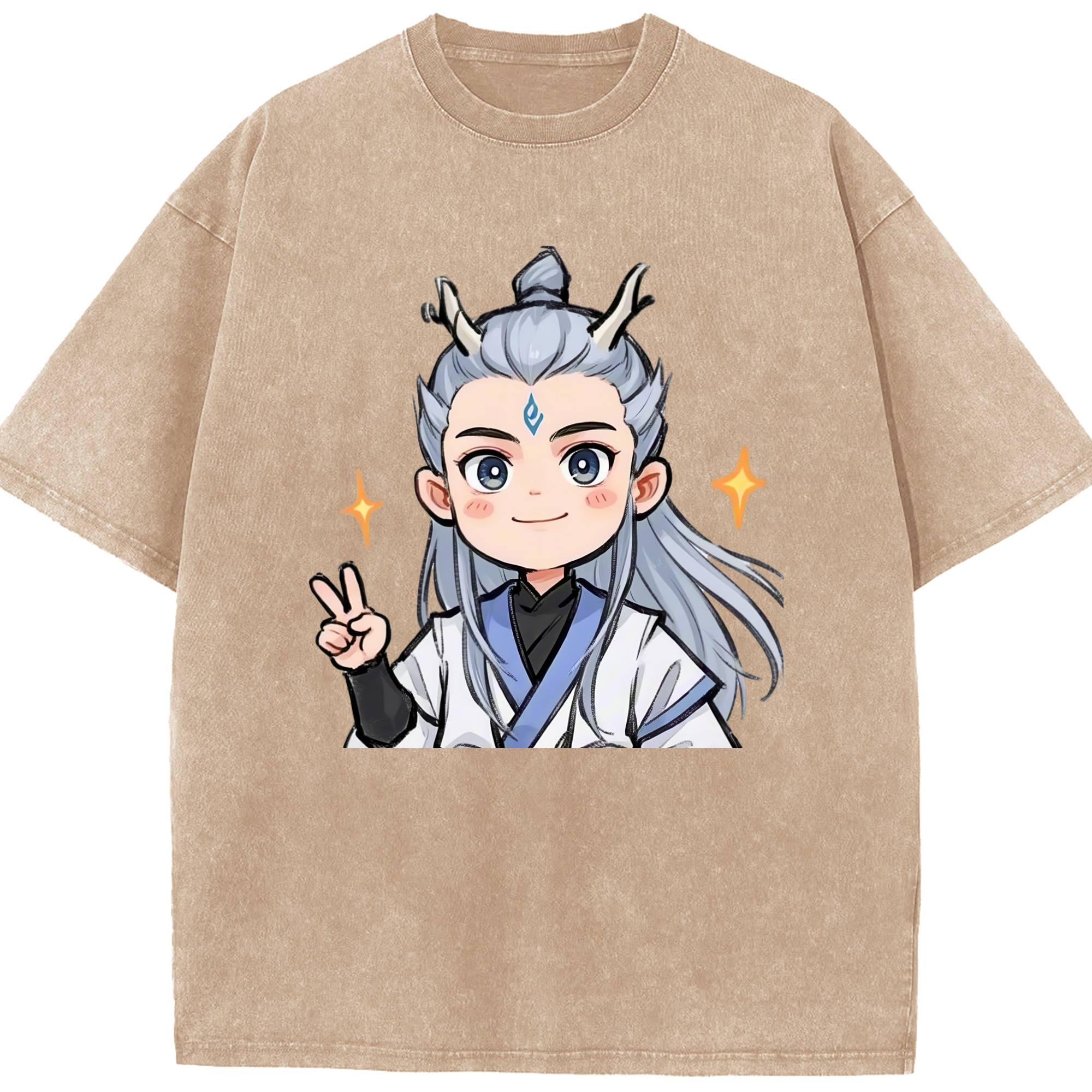 （画像用） Ne Zha 2 ナタ 魔童の大暴れ 綿100% ヴィンテージ風 半袖Tシャツ（フロントプリント）