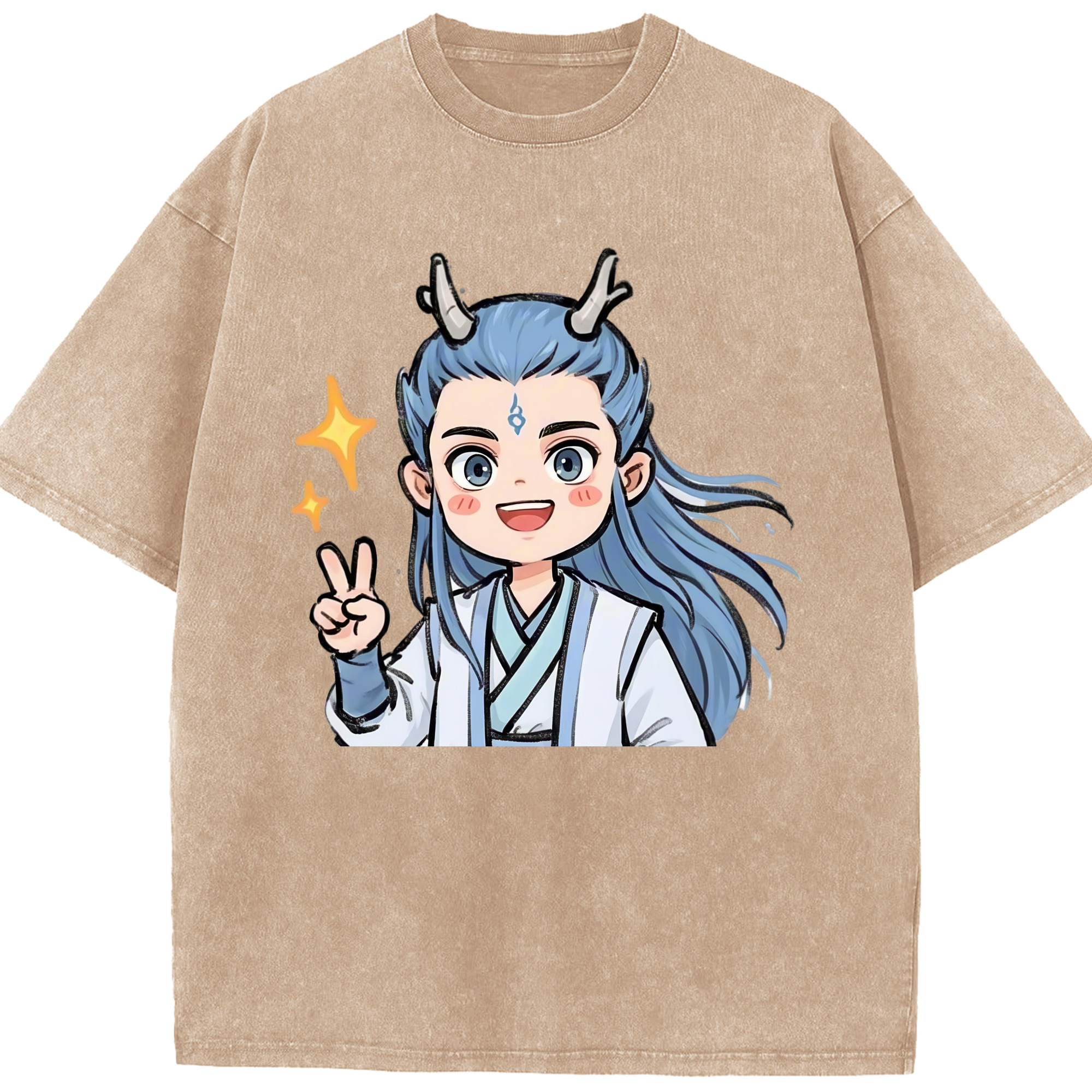（画像用） Ne Zha 2 ナタ 魔童の大暴れ 綿100% ヴィンテージ風 半袖Tシャツ（フロントプリント）