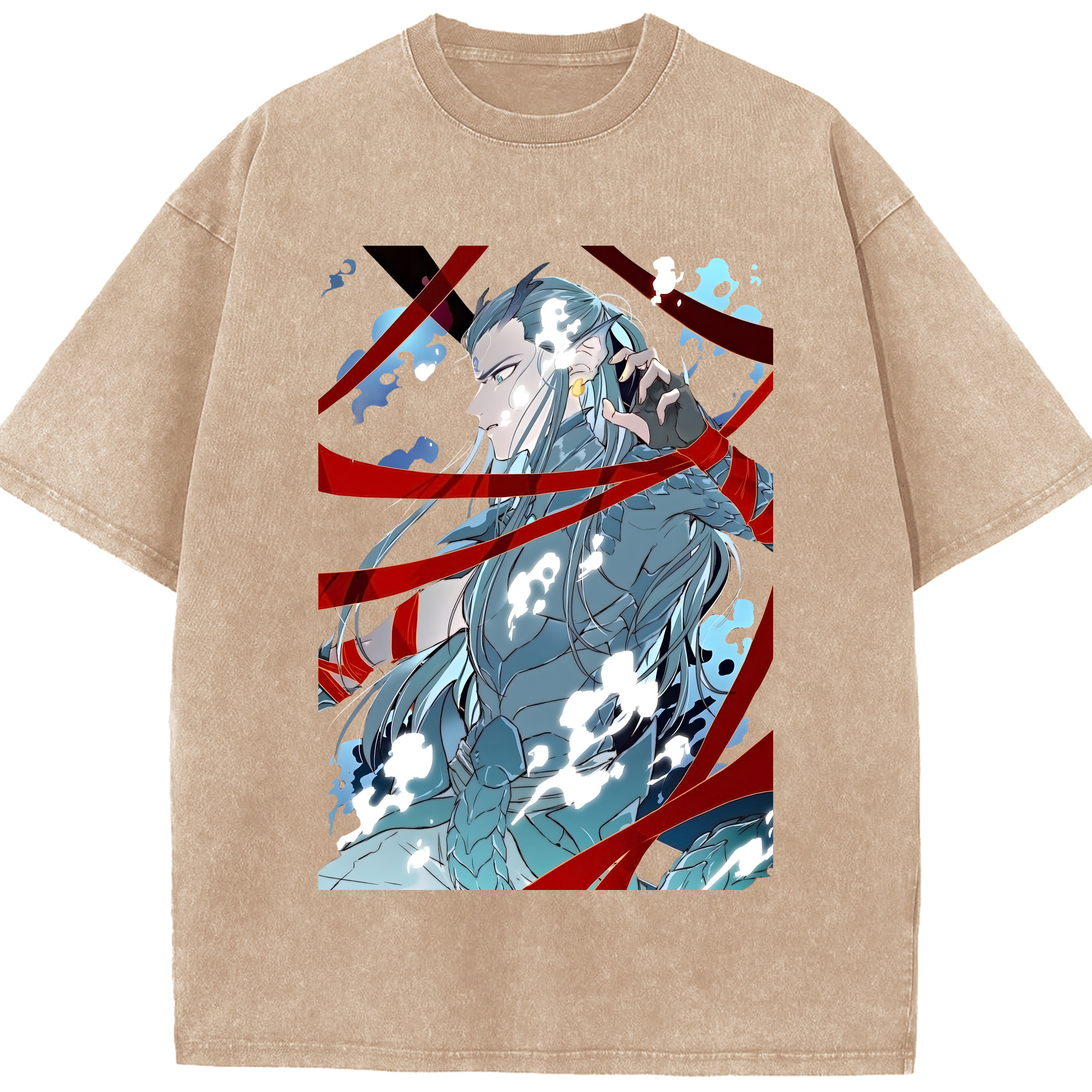 （画像用） Ne Zha 2 ナタ 魔童の大暴れ 綿100% ヴィンテージ風 半袖Tシャツ（フロントプリント）