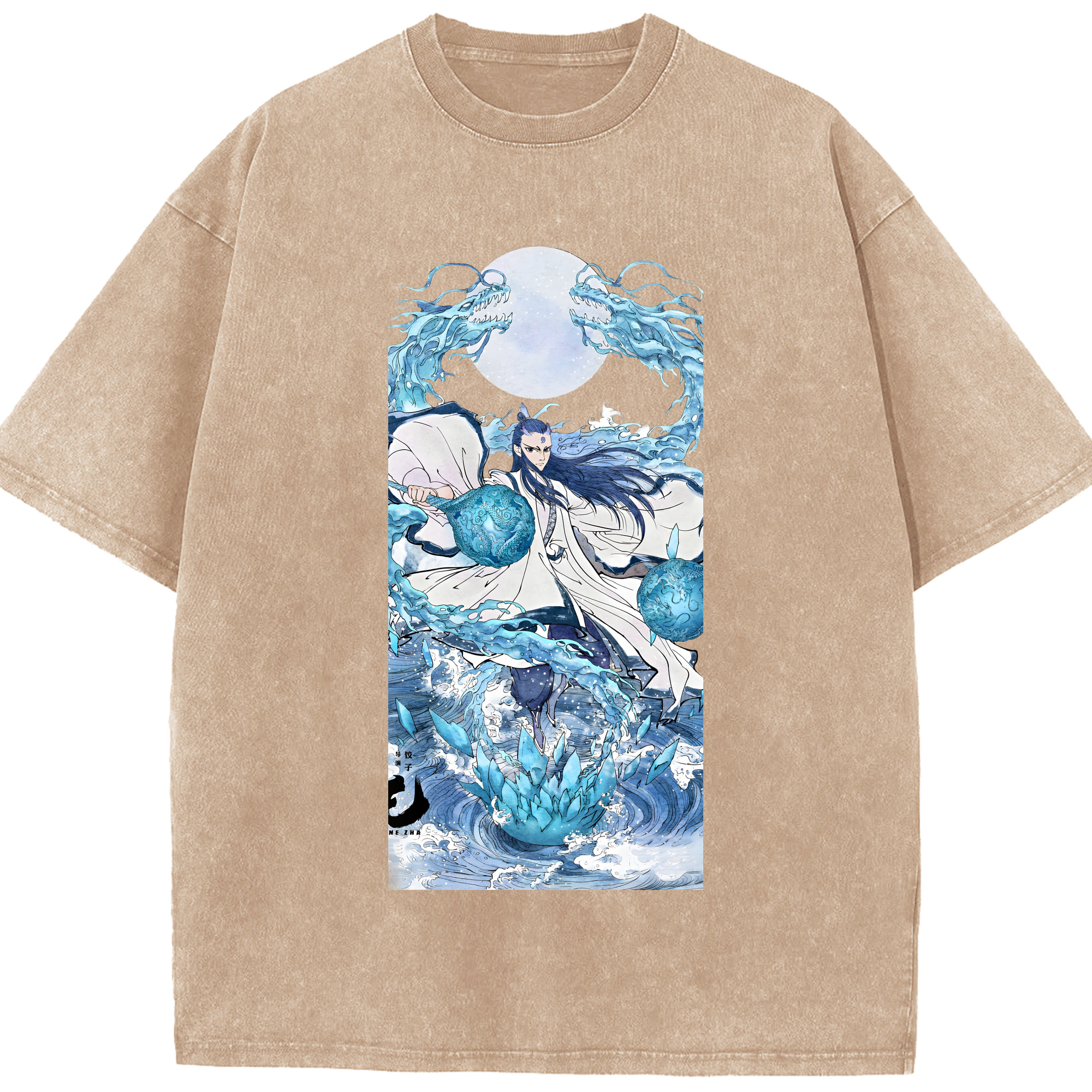 （画像用） Ne Zha 2 ナタ 魔童の大暴れ 綿100% ヴィンテージ風 半袖Tシャツ（フロントプリント）