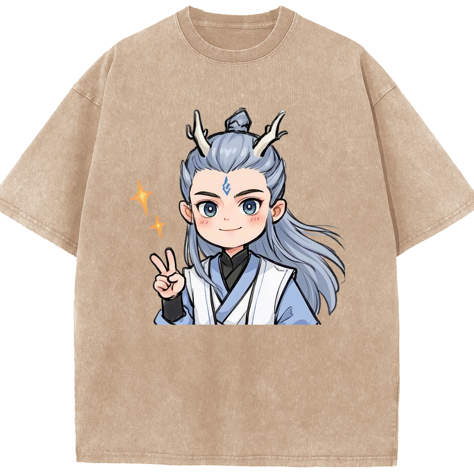 （画像用） Ne Zha 2 ナタ 魔童の大暴れ 綿100% ヴィンテージ風 半袖Tシャツ（フロントプリント）