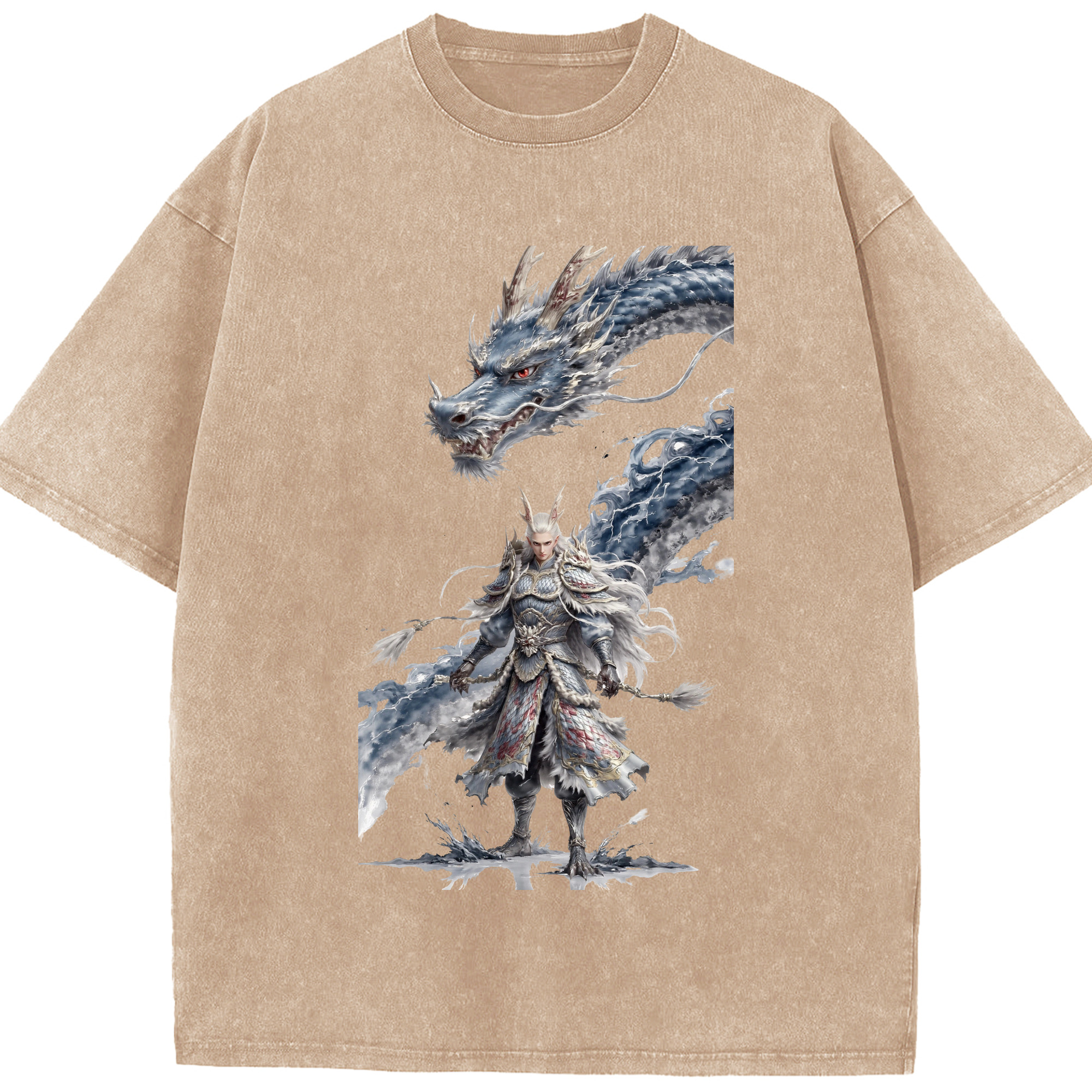 （画像用） Ne Zha 2 ナタ 魔童の大暴れ 綿100% ヴィンテージ風 半袖Tシャツ（フロントプリント）