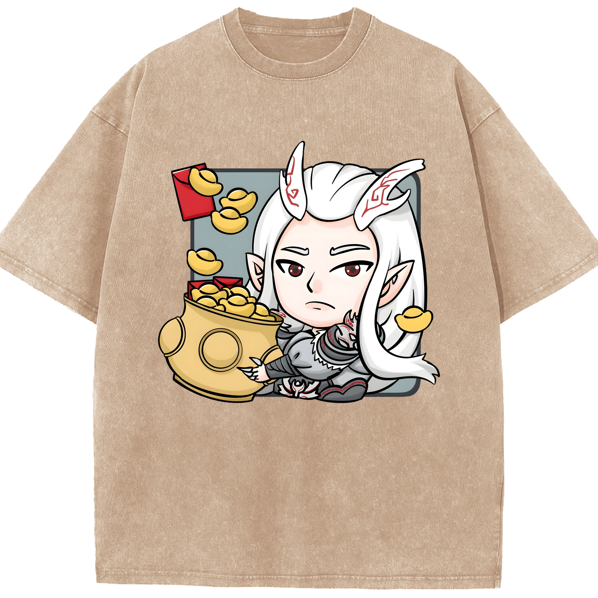 （画像用） Ne Zha 2 ナタ 魔童の大暴れ 綿100% ヴィンテージ風 半袖Tシャツ（フロントプリント）