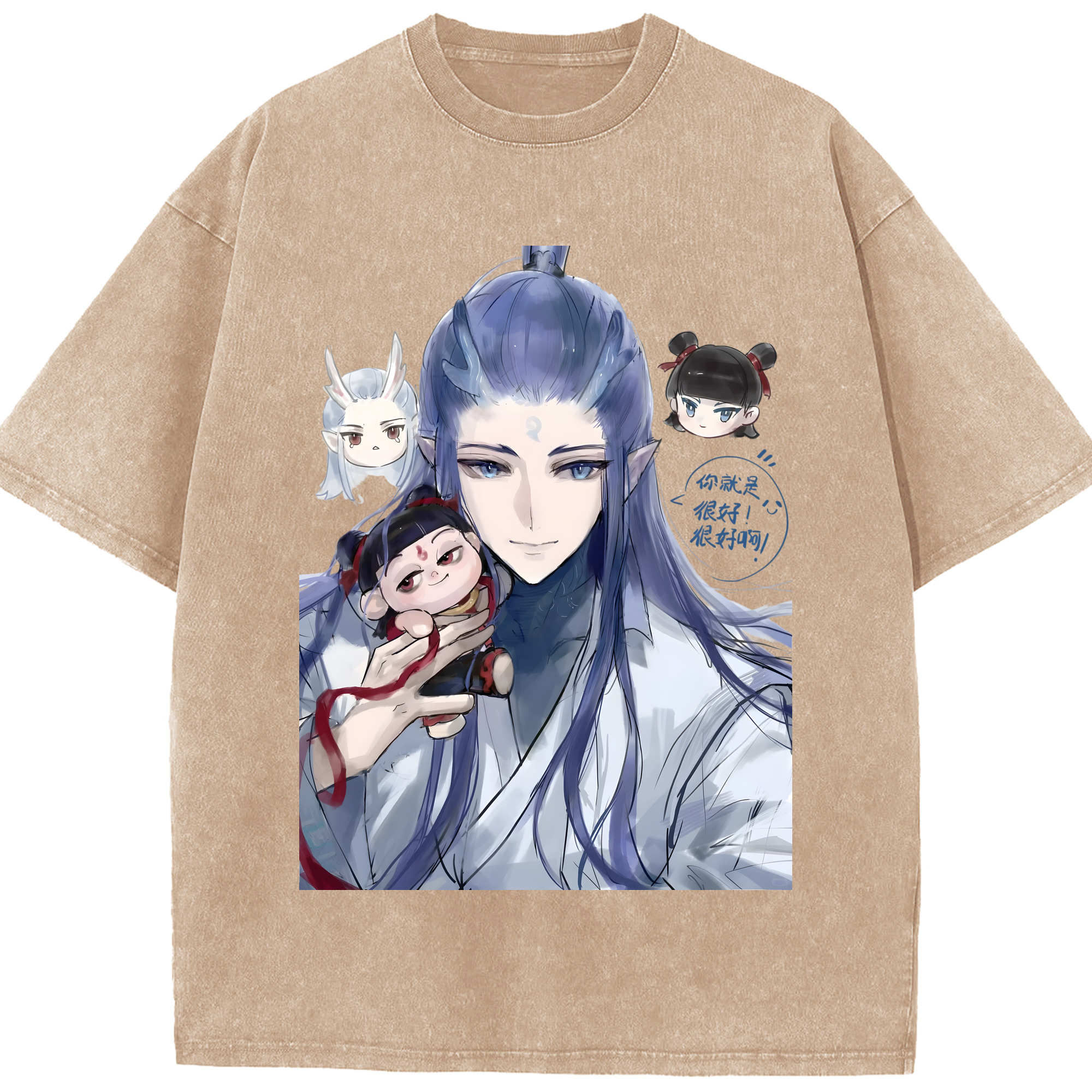 （画像用） Ne Zha 2 ナタ 魔童の大暴れ 綿100% ヴィンテージ風 半袖Tシャツ（フロントプリント）