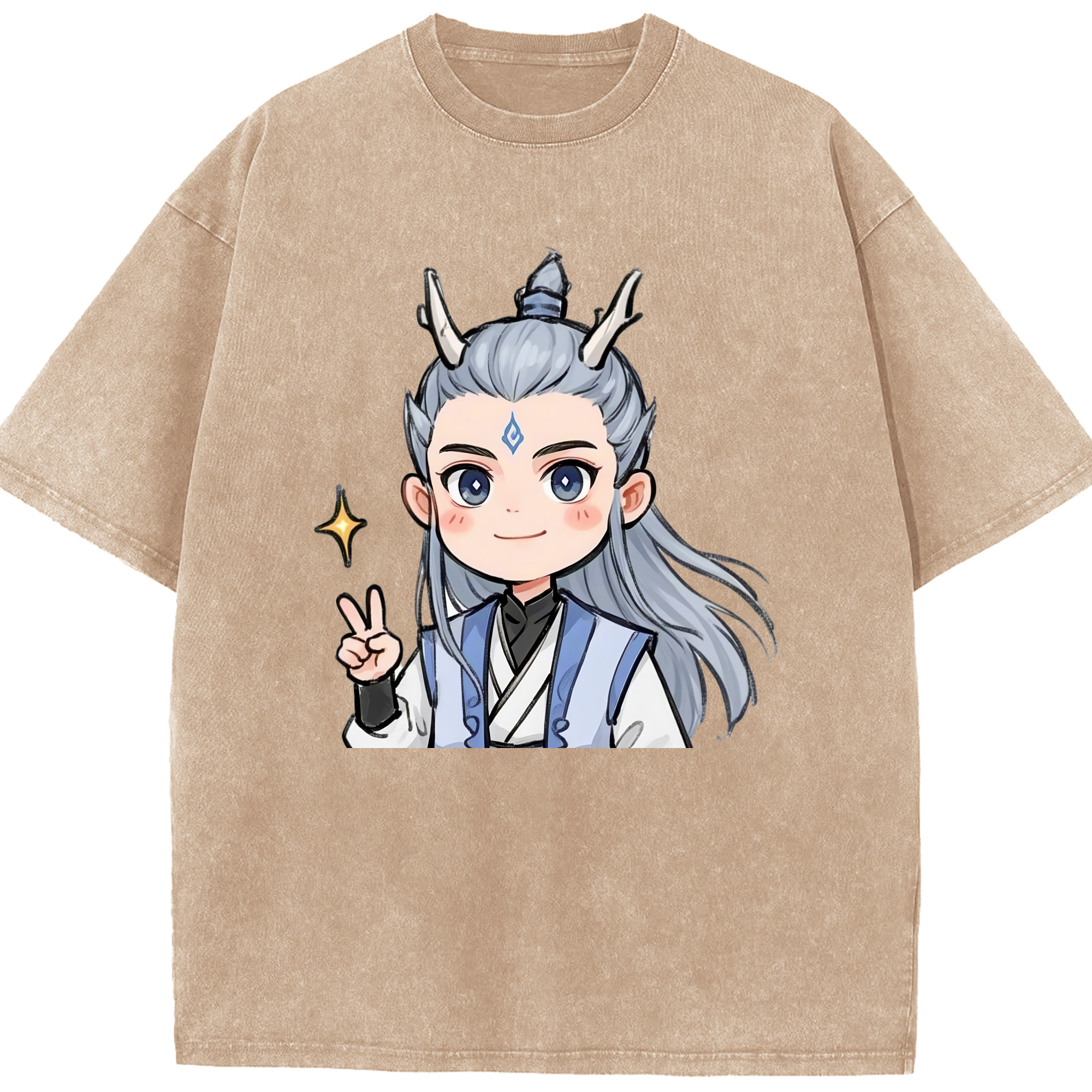 （画像用） Ne Zha 2 ナタ 魔童の大暴れ 綿100% ヴィンテージ風 半袖Tシャツ（フロントプリント）