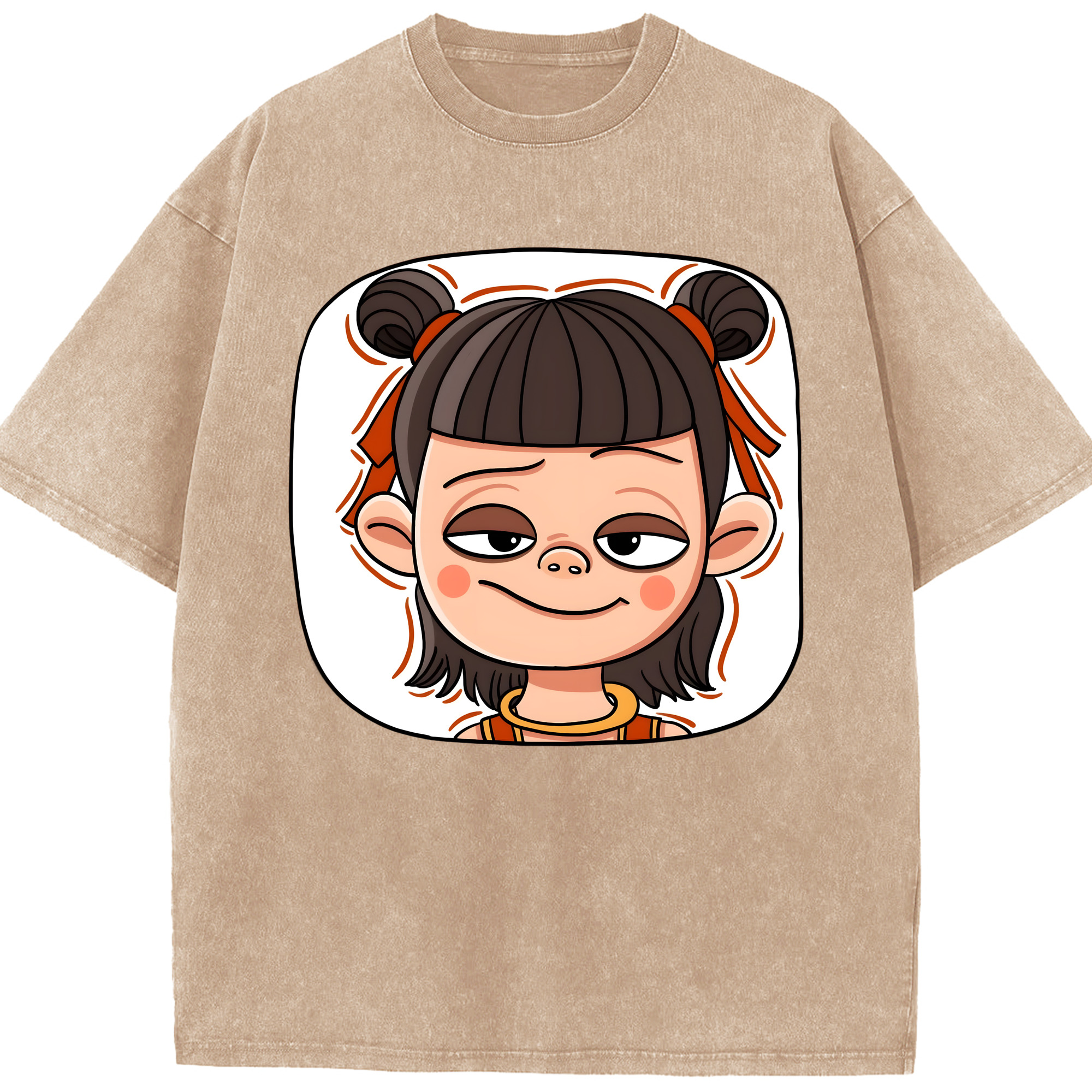 （画像用） Ne Zha 2 ナタ 魔童の大暴れ 綿100% ヴィンテージ風 半袖Tシャツ（フロントプリント）