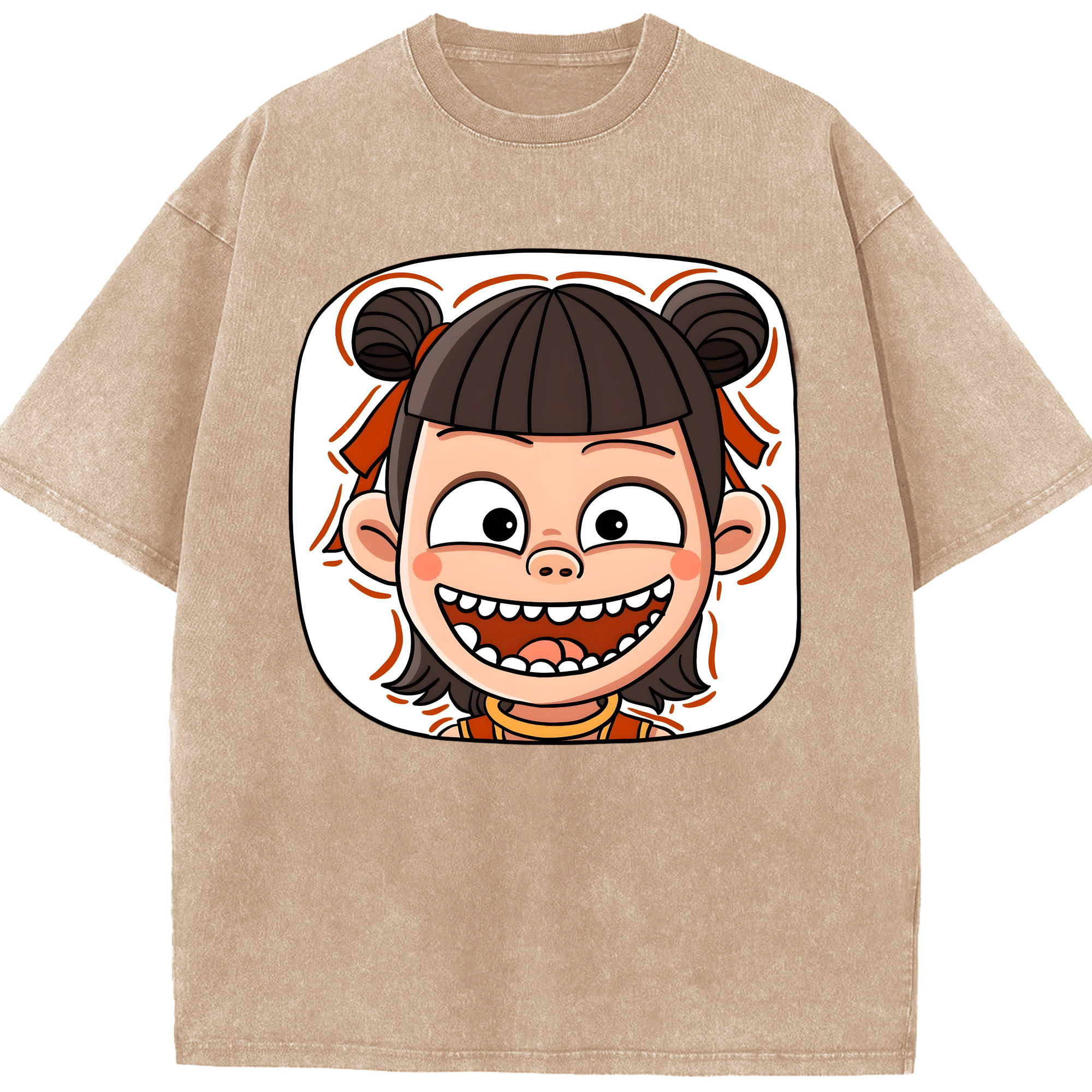 （画像用） Ne Zha 2 ナタ 魔童の大暴れ 綿100% ヴィンテージ風 半袖Tシャツ（フロントプリント）