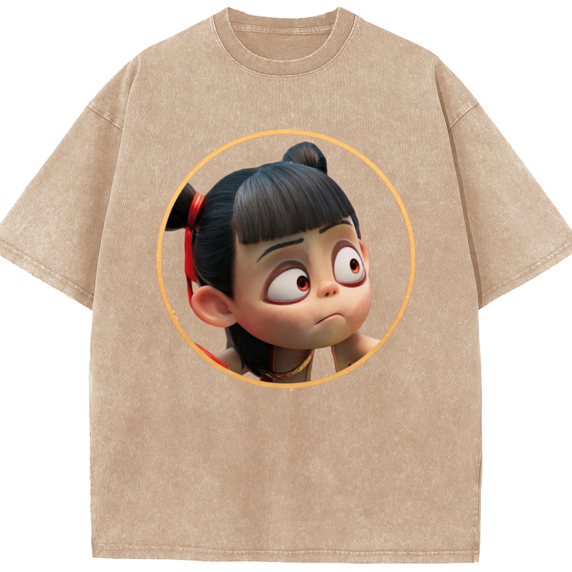 （画像用） Ne Zha 2 ナタ 魔童の大暴れ 綿100% ヴィンテージ風 半袖Tシャツ（フロントプリント）