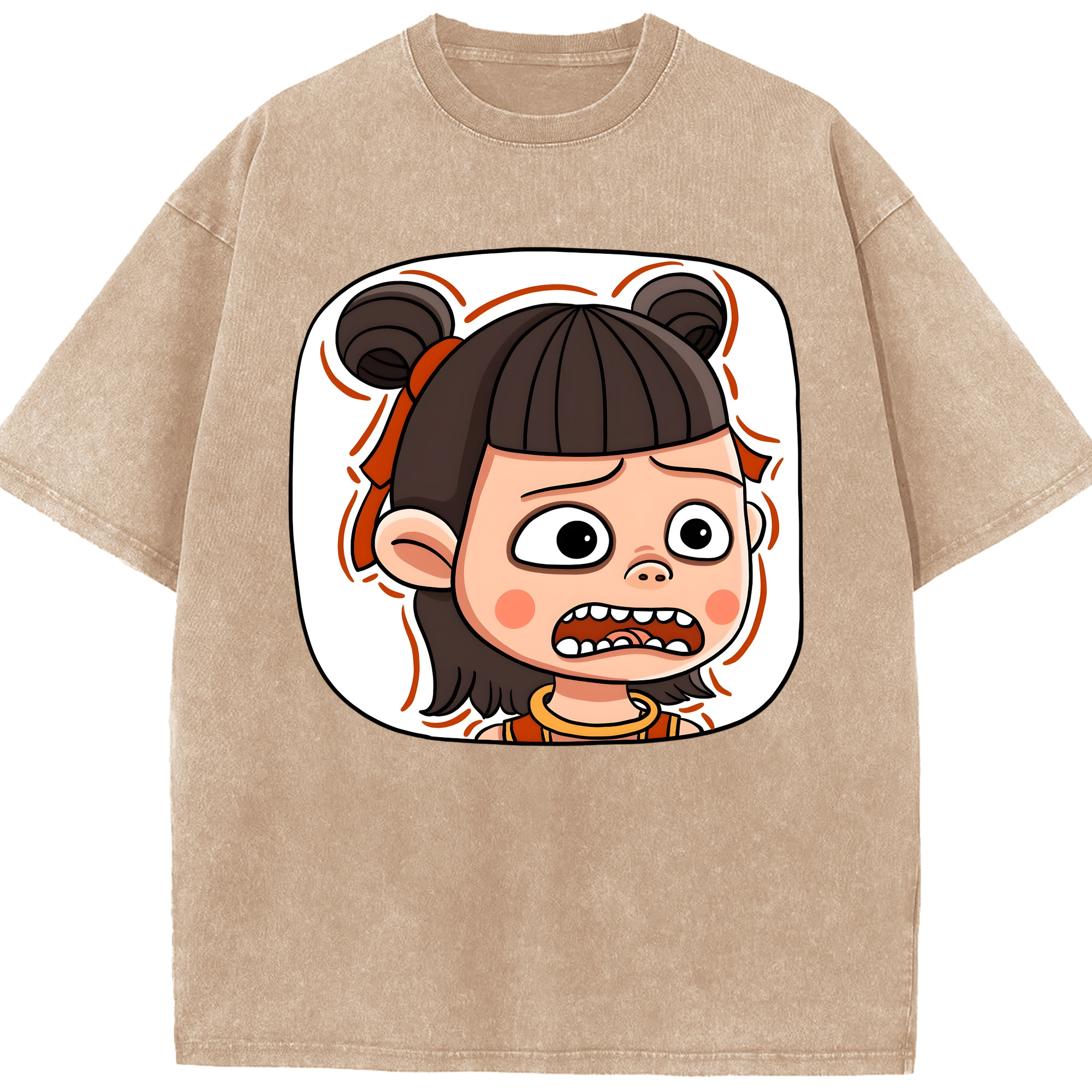 （画像用） Ne Zha 2 ナタ 魔童の大暴れ 綿100% ヴィンテージ風 半袖Tシャツ（フロントプリント）