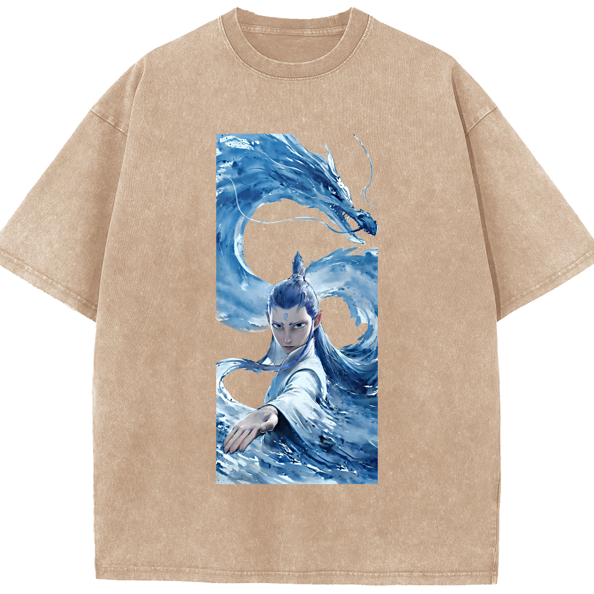 （画像用） Ne Zha 2 ナタ 魔童の大暴れ 綿100% ヴィンテージ風 半袖Tシャツ（フロントプリント）