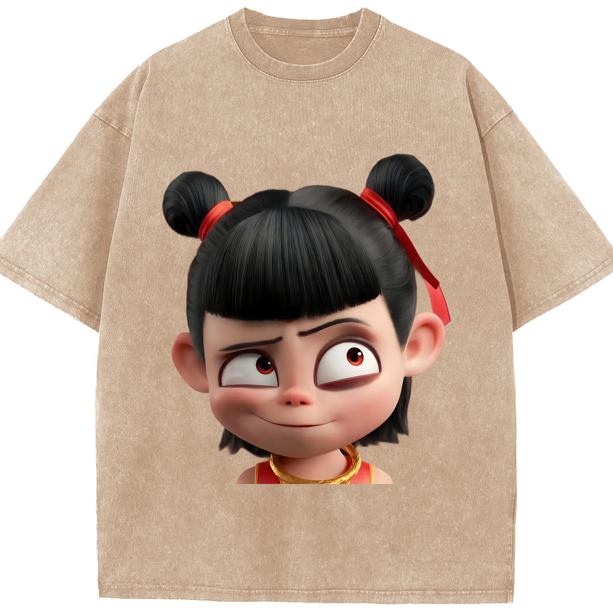 （画像用） Ne Zha 2 ナタ 魔童の大暴れ 綿100% ヴィンテージ風 半袖Tシャツ（フロントプリント）