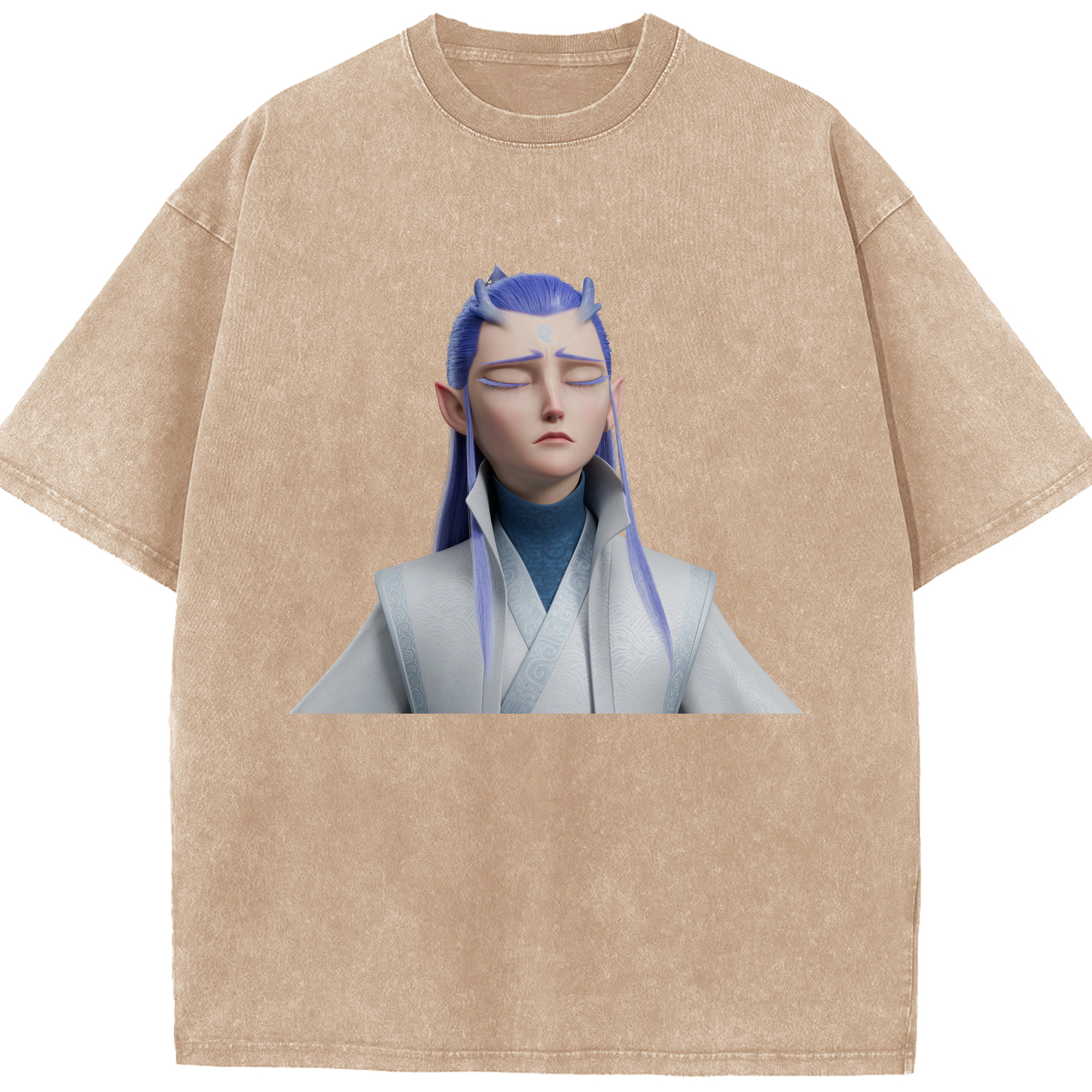（画像用） Ne Zha 2 ナタ 魔童の大暴れ 綿100% ヴィンテージ風 半袖Tシャツ（フロントプリント）