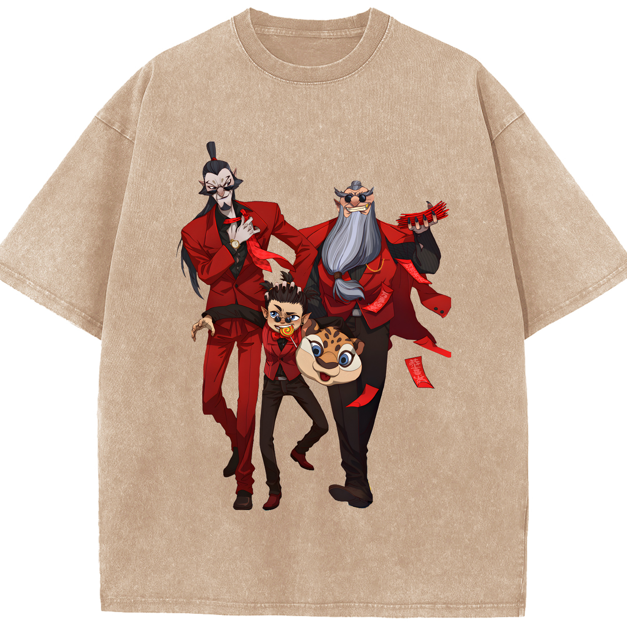 （画像用） Ne Zha 2 ナタ 魔童の大暴れ 綿100% ヴィンテージ風 半袖Tシャツ（フロントプリント）