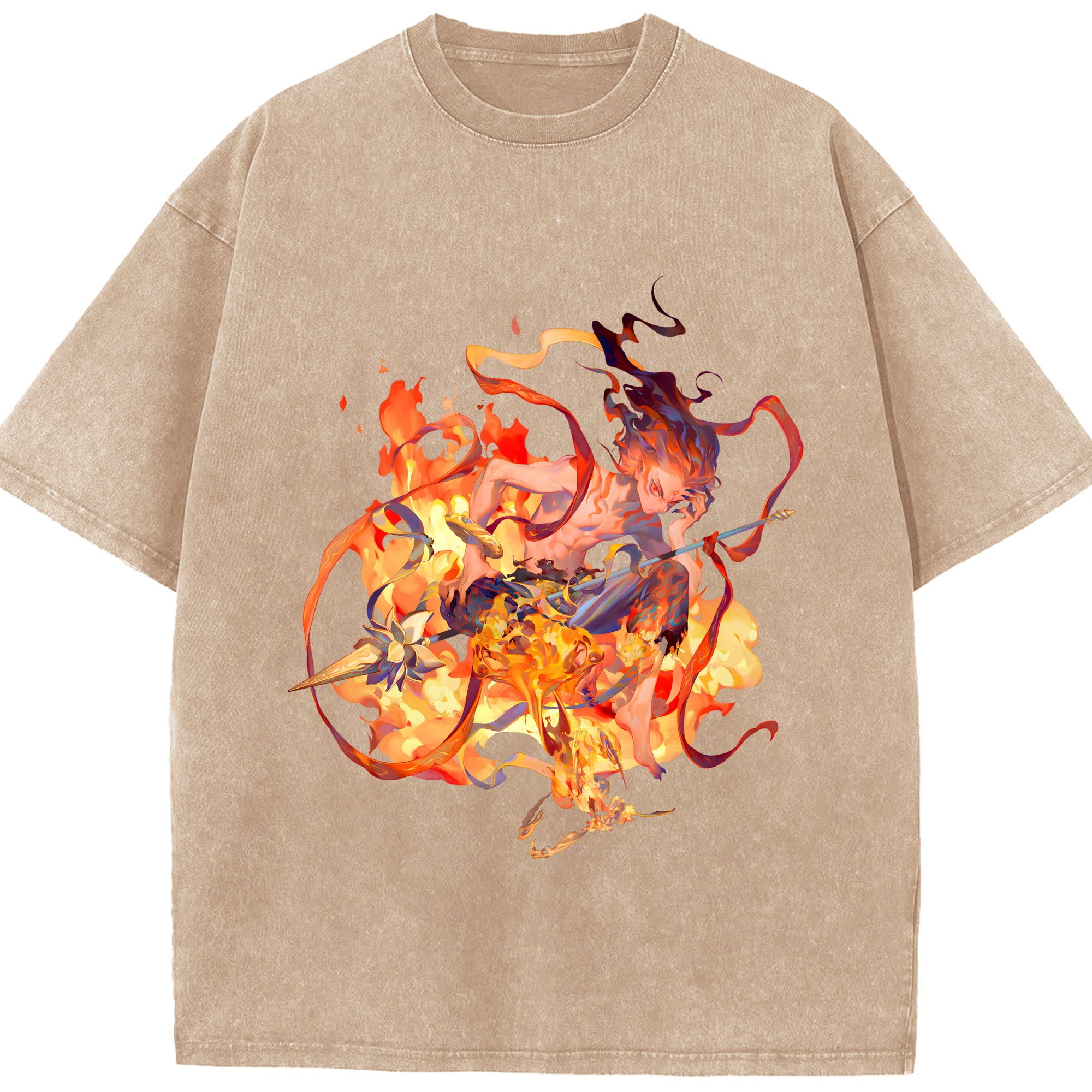 （画像用） Ne Zha 2 ナタ 魔童の大暴れ 綿100% ヴィンテージ風 半袖Tシャツ（フロントプリント）