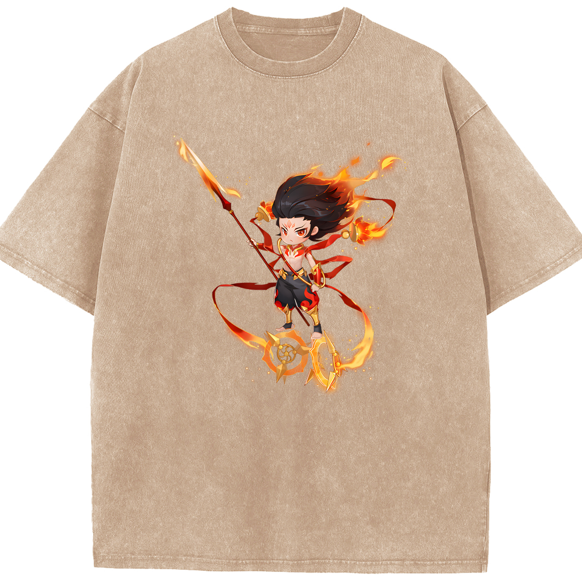 （画像用） Ne Zha 2 ナタ 魔童の大暴れ 綿100% ヴィンテージ風 半袖Tシャツ（フロントプリント）