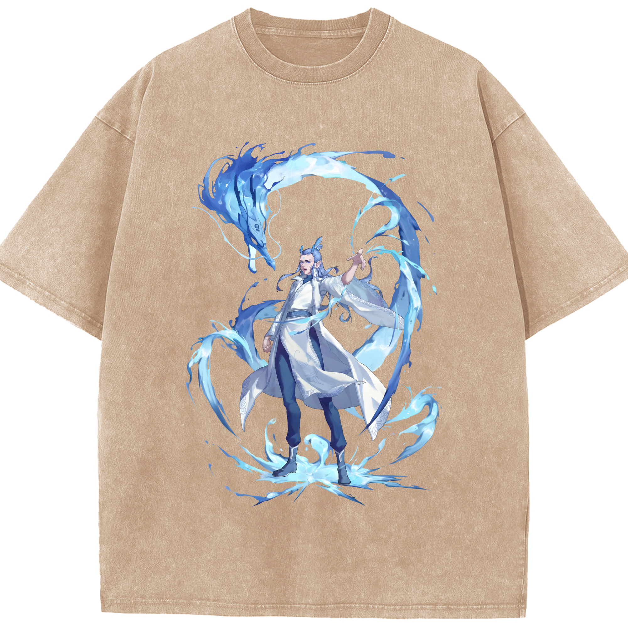 （画像用） Ne Zha 2 ナタ 魔童の大暴れ 綿100% ヴィンテージ風 半袖Tシャツ（フロントプリント）