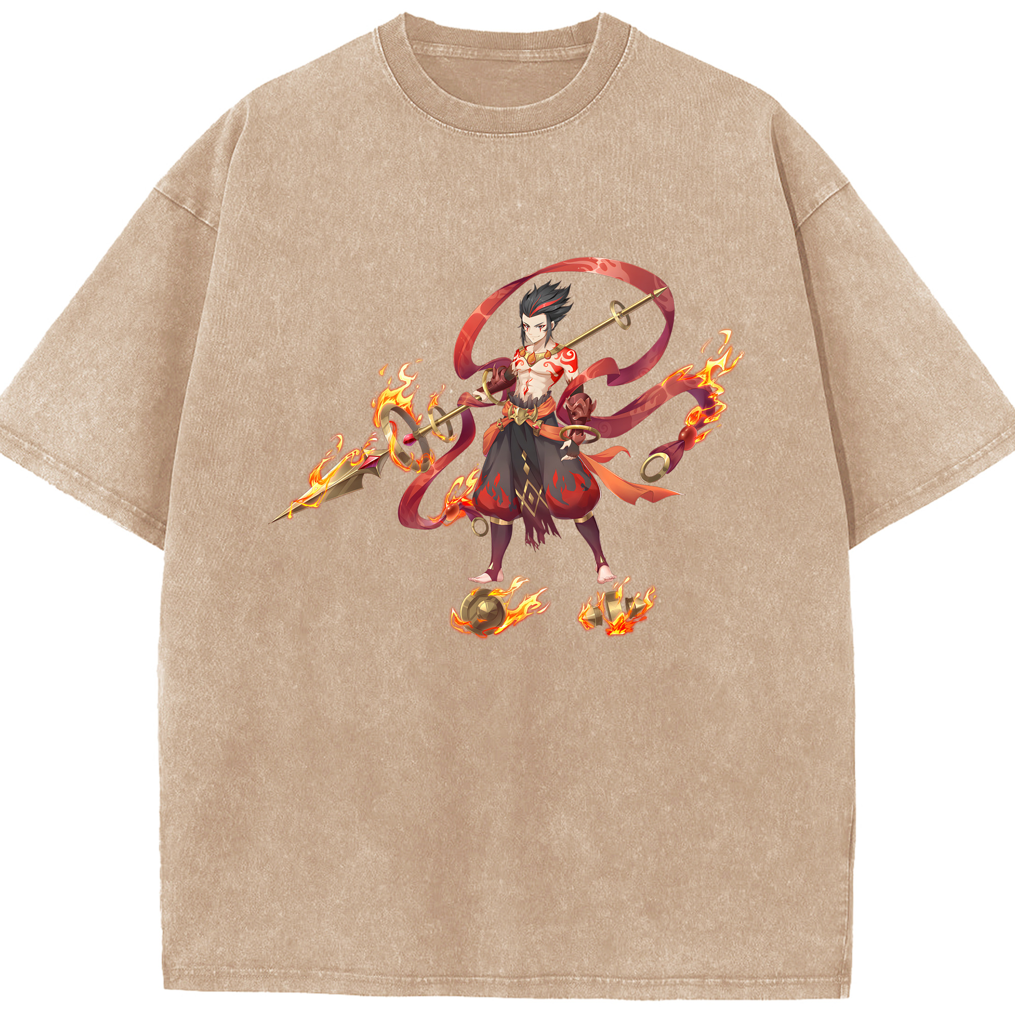 （画像用） Ne Zha 2 ナタ 魔童の大暴れ 綿100% ヴィンテージ風 半袖Tシャツ（フロントプリント）