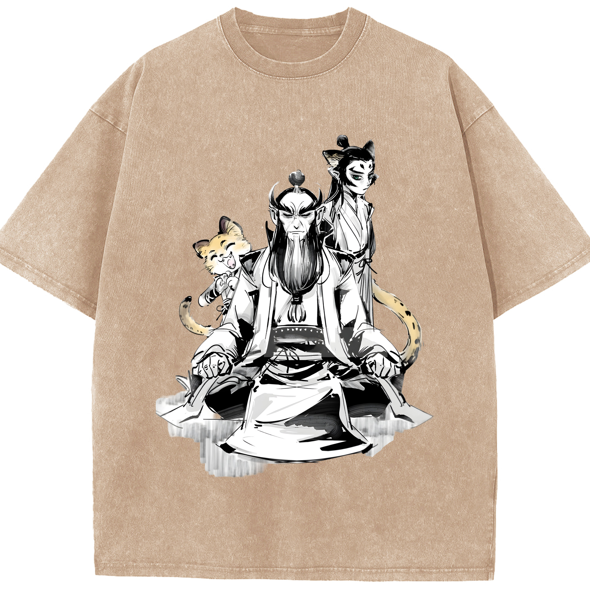 （画像用） Ne Zha 2 ナタ 魔童の大暴れ 綿100% ヴィンテージ風 半袖Tシャツ（フロントプリント）