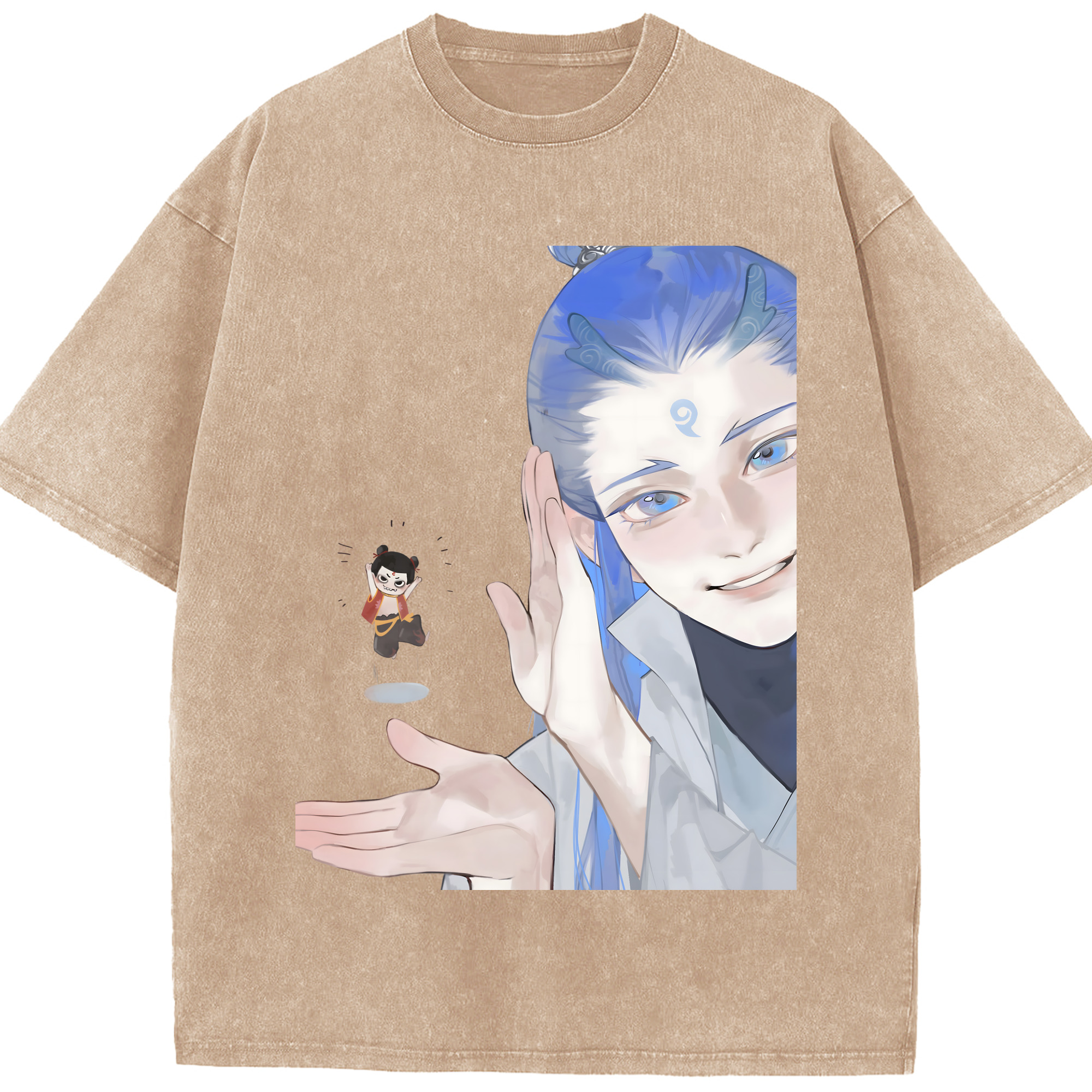 （画像用） Ne Zha 2 ナタ 魔童の大暴れ 綿100% ヴィンテージ風 半袖Tシャツ（フロントプリント）