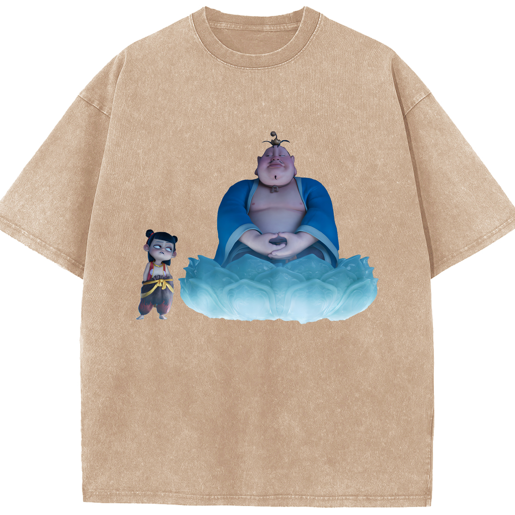 （画像用） Ne Zha 2 ナタ 魔童の大暴れ 綿100% ヴィンテージ風 半袖Tシャツ（フロントプリント）
