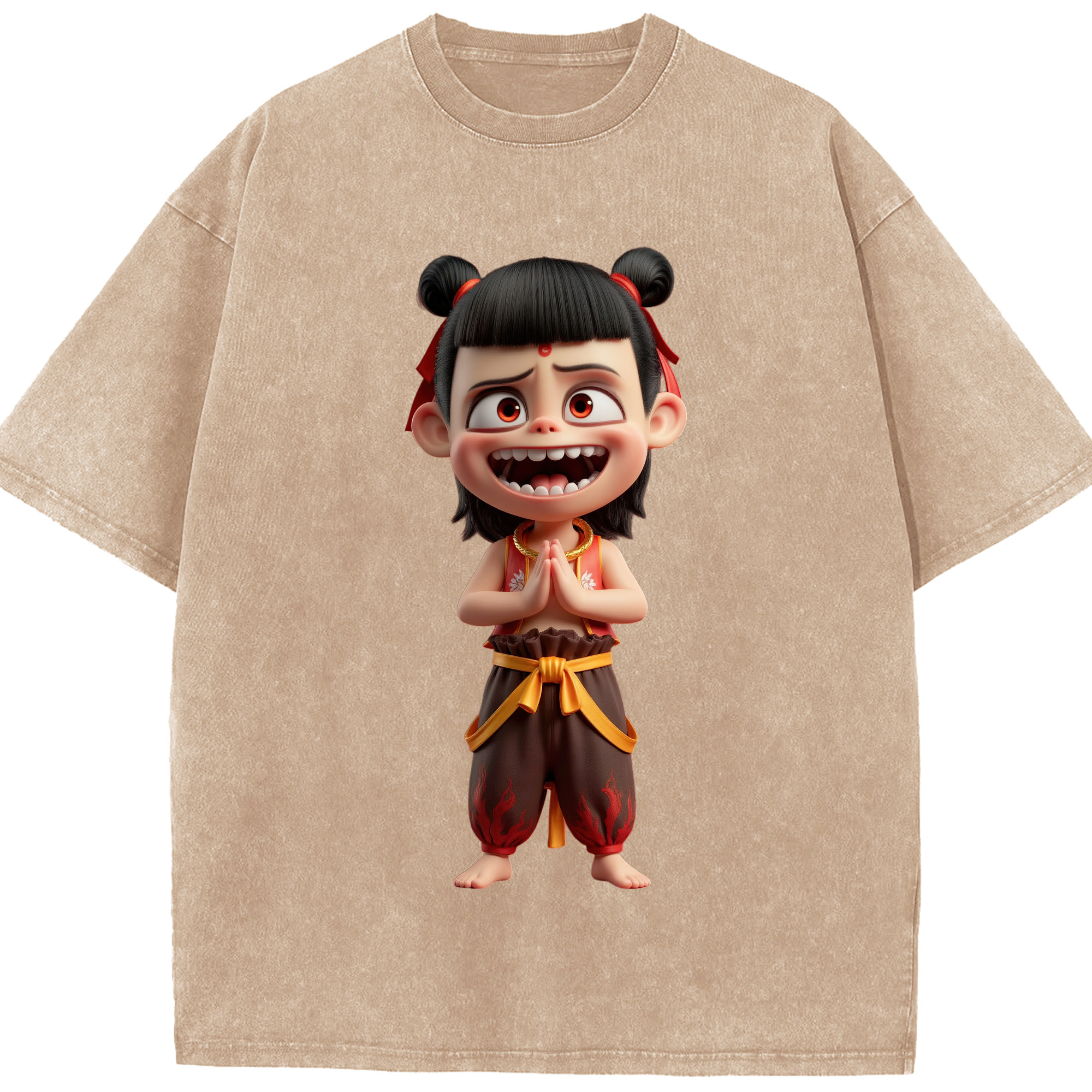 （画像用） Ne Zha 2 ナタ 魔童の大暴れ 綿100% ヴィンテージ風 半袖Tシャツ（フロントプリント）
