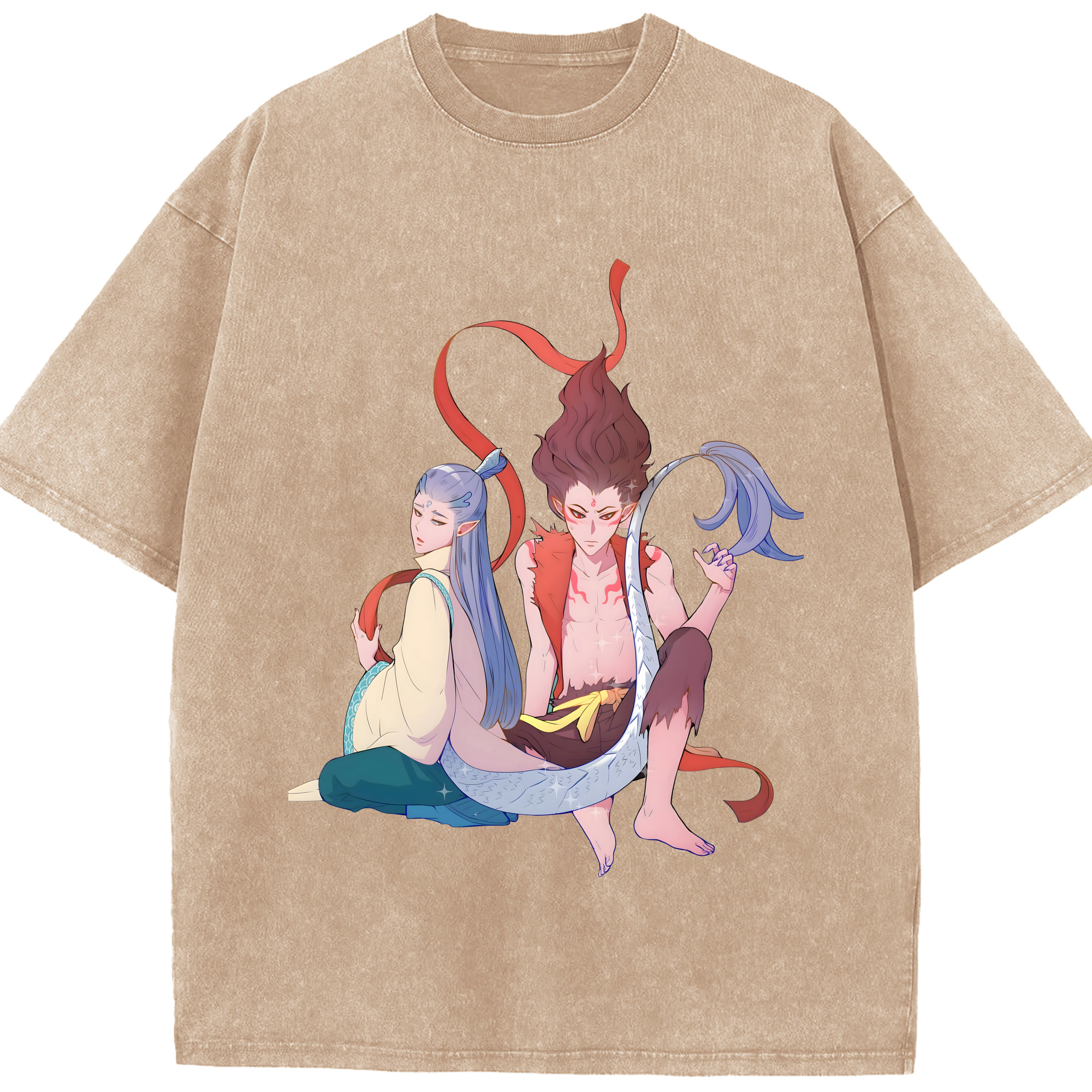 （画像用） Ne Zha 2 ナタ 魔童の大暴れ 綿100% ヴィンテージ風 半袖Tシャツ（フロントプリント）