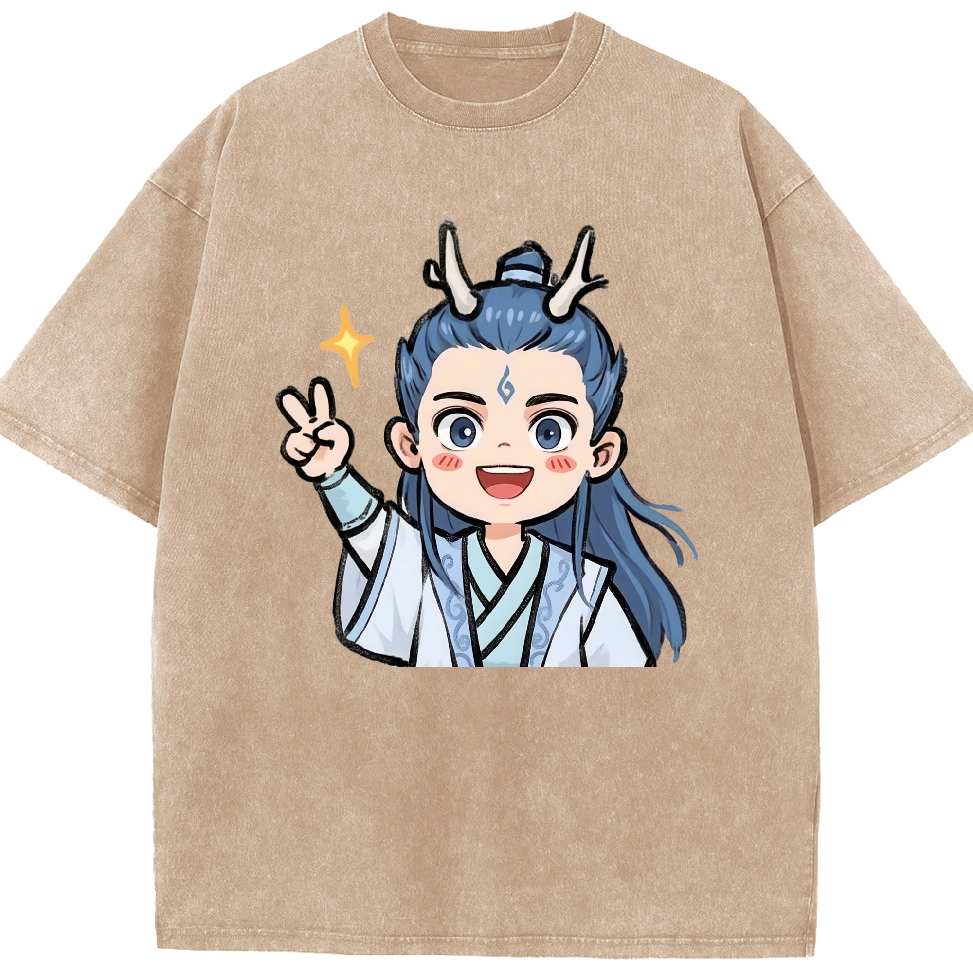 （画像用） Ne Zha 2 ナタ 魔童の大暴れ 綿100% ヴィンテージ風 半袖Tシャツ（フロントプリント）