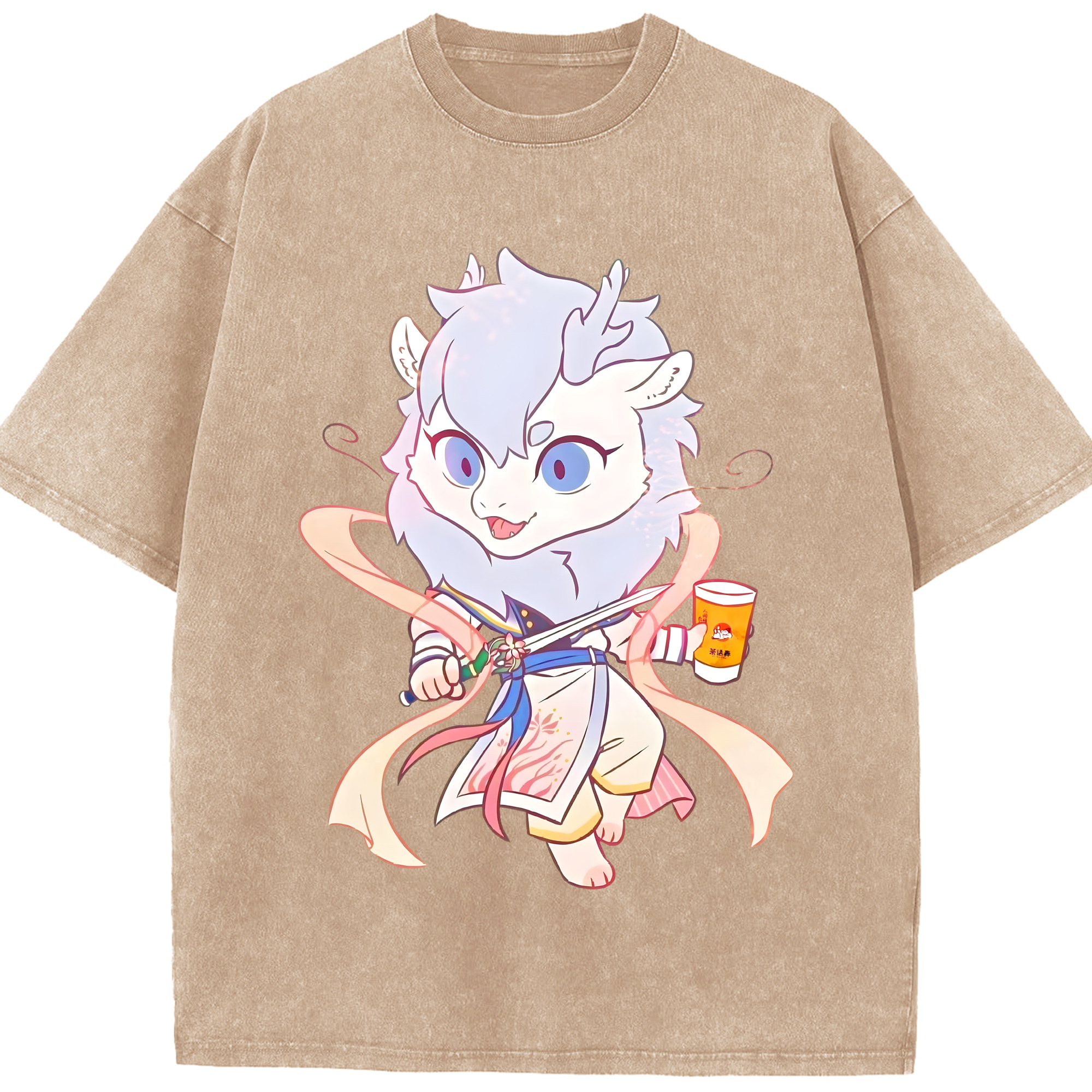 （画像用） Ne Zha 2 ナタ 魔童の大暴れ 綿100% ヴィンテージ風 半袖Tシャツ（フロントプリント）
