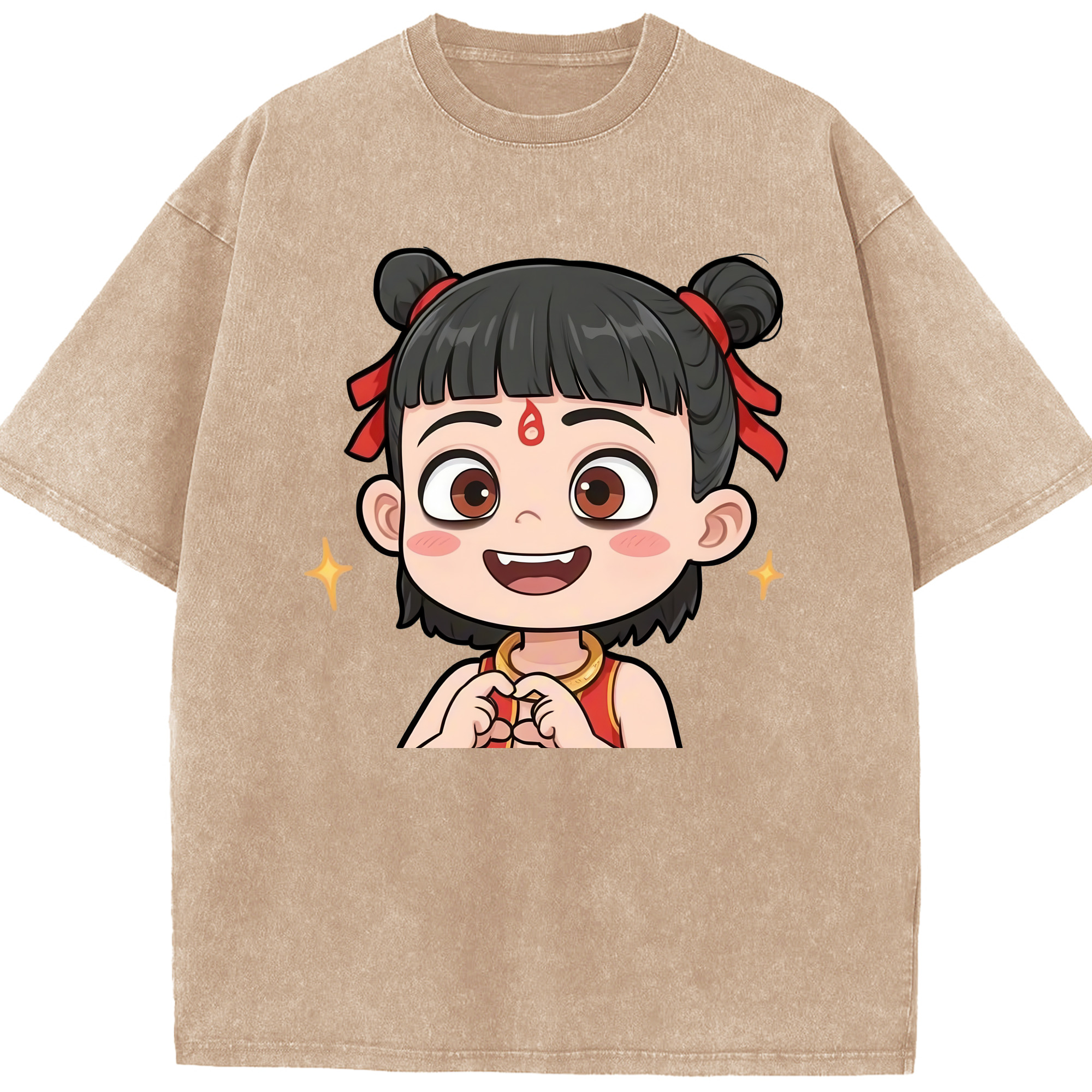 （画像用） Ne Zha 2 ナタ 魔童の大暴れ 綿100% ヴィンテージ風 半袖Tシャツ（フロントプリント）