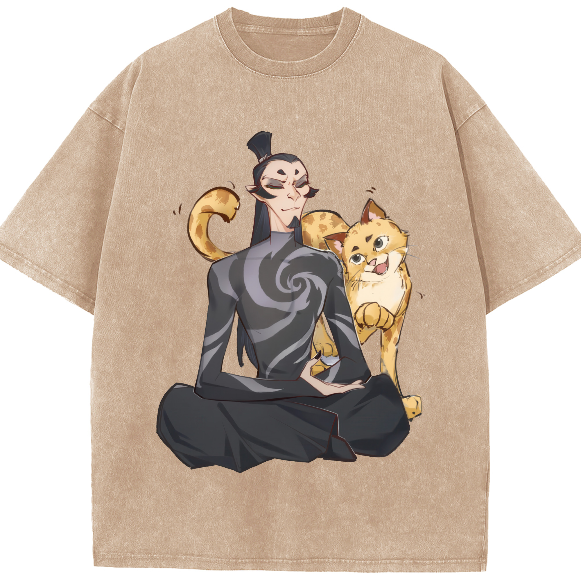 （画像用） Ne Zha 2 ナタ 魔童の大暴れ 綿100% ヴィンテージ風 半袖Tシャツ（フロントプリント）